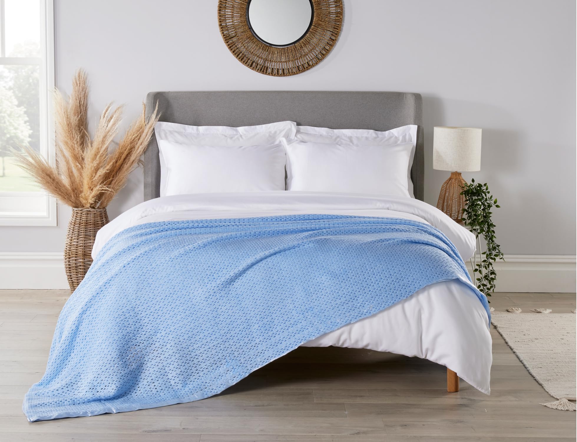 Diana Cowpe Blue Cellular Blanket Single Bed/Adult Size Cellular Blanket Large | Single Bed Blanket 180 x 230cm (Blue)