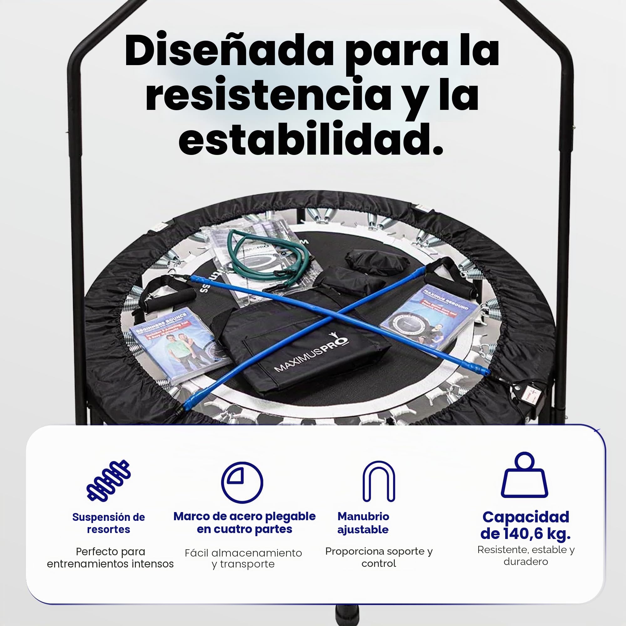 Maximus Pro Rebounder - Trampolin Fitness Plegable. Mini Cama Elástica. Trampolines Fitness para Adultos Peso máximo 140 kg