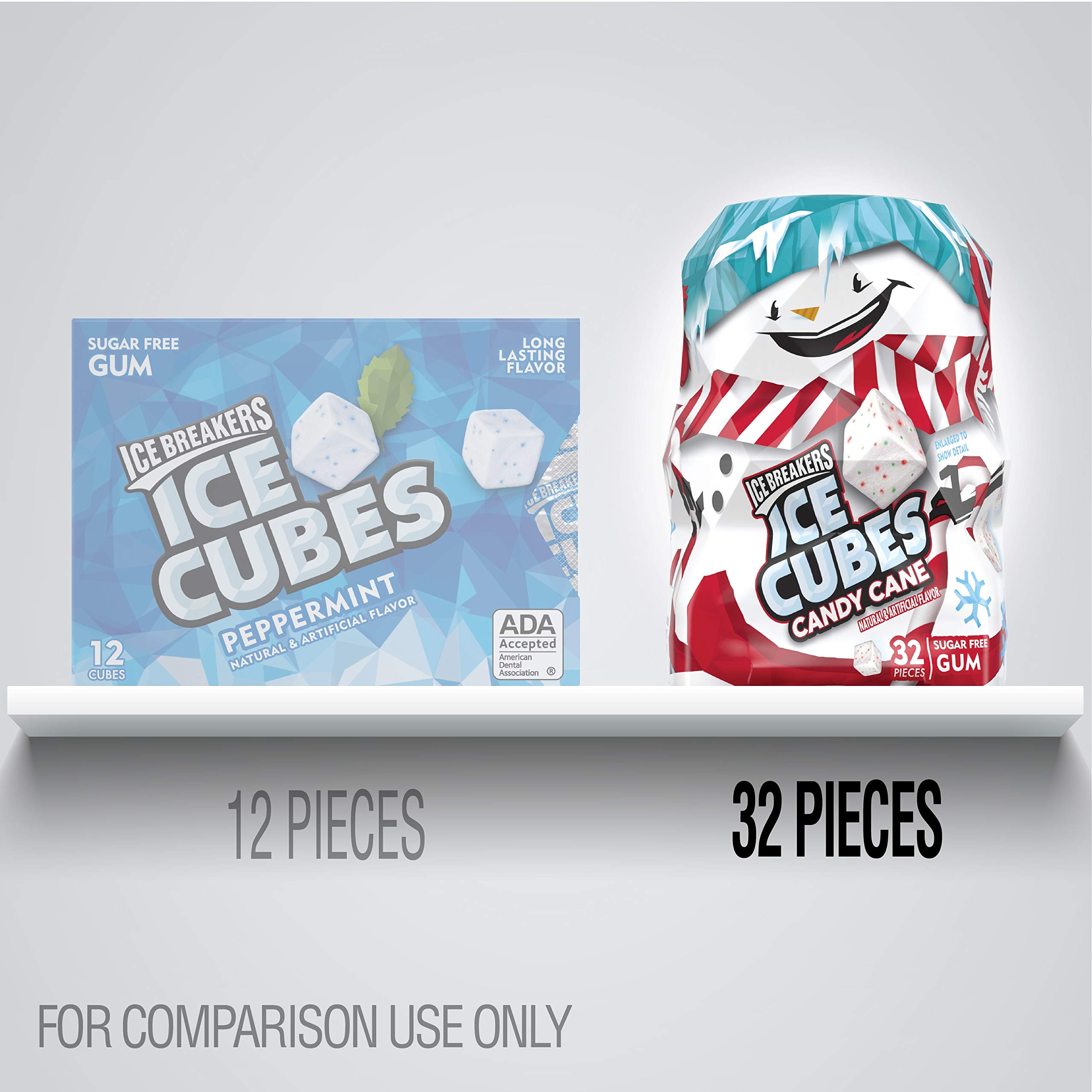 ICE BREAKERS, ICE CUBES, Candy Cane Flavored, Sugar Free Chewing Gum