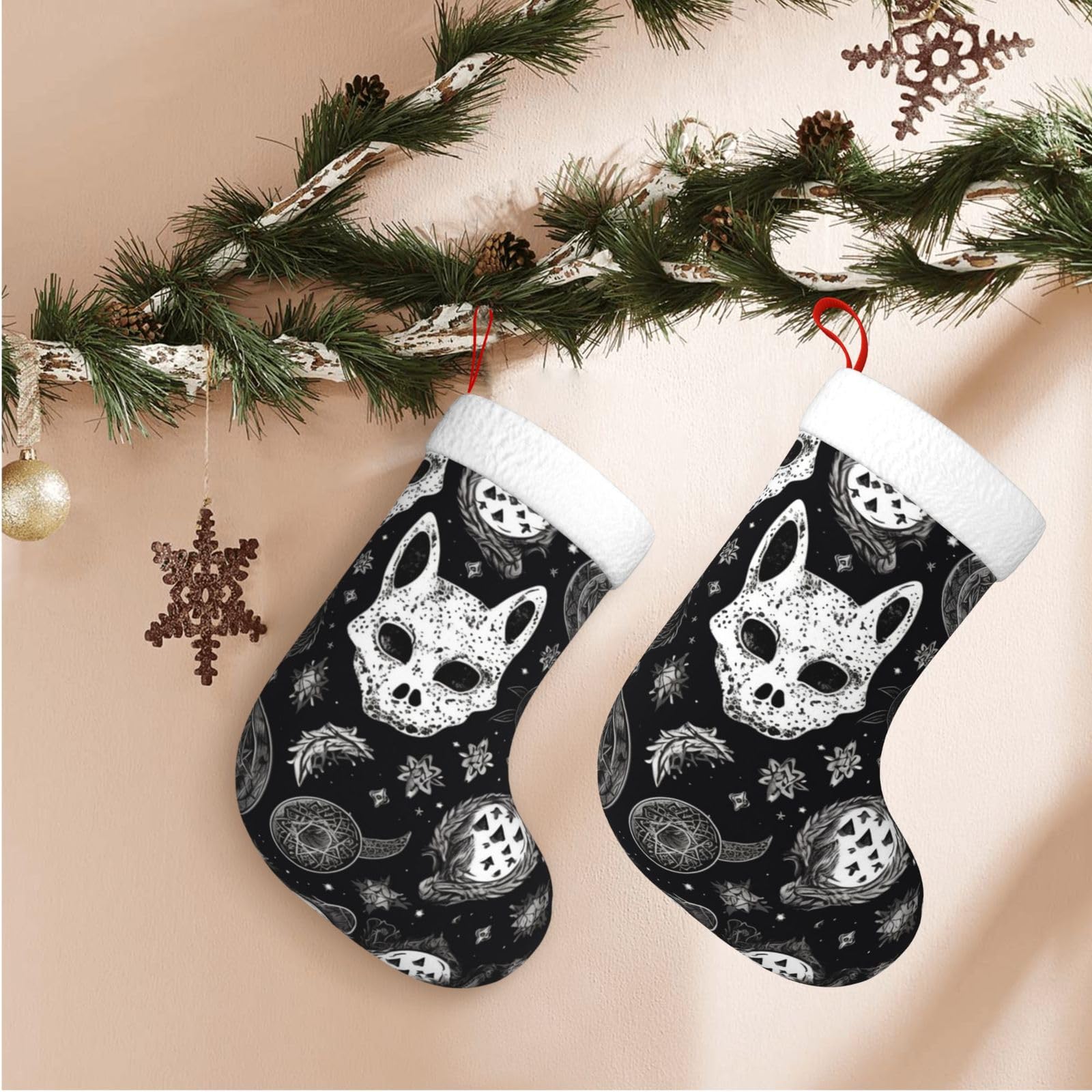Khiry Skull Cat Moon Gothic Christmas Stockings 18 Inch Personalized Xmas Stocking Plush Christmas Stocking Xmas Hanging Stocking Decorations For Holiday Large Stockings For Xmas Decoration