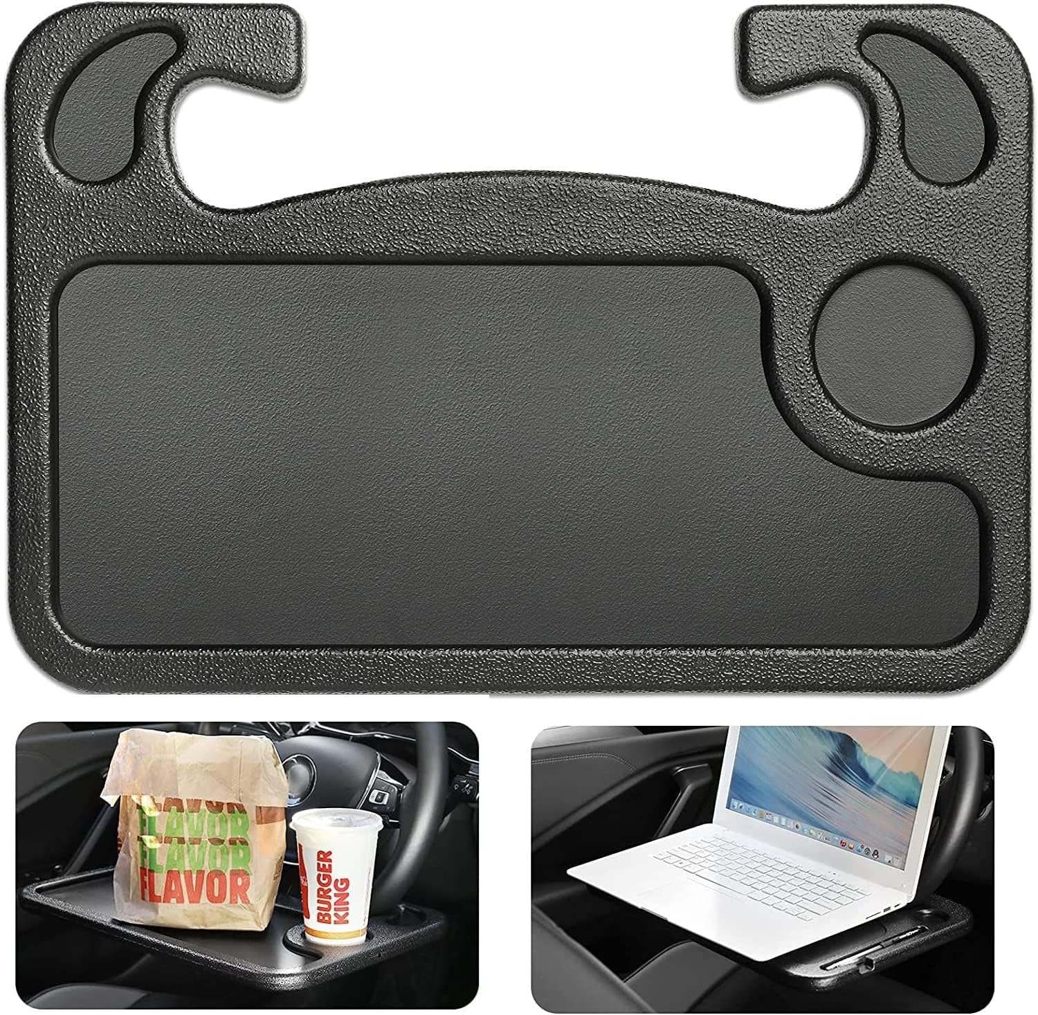 Car Steering Wheel Desk, BEONE Car Travel Table for Laptop Work Writing Dining, Most Vehicles Steering Wheels Fits (Black)