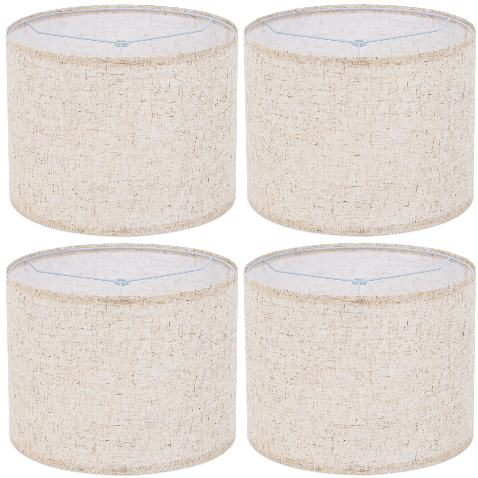 Lot de 4 abat-jours en lin beige pour lampes de table, 33 cm de haut x 33 cm de bas x 25,4 cm de haut, grand abat-jour de rechange en tissu pour lampadaires et montage araignée, assemblage facile