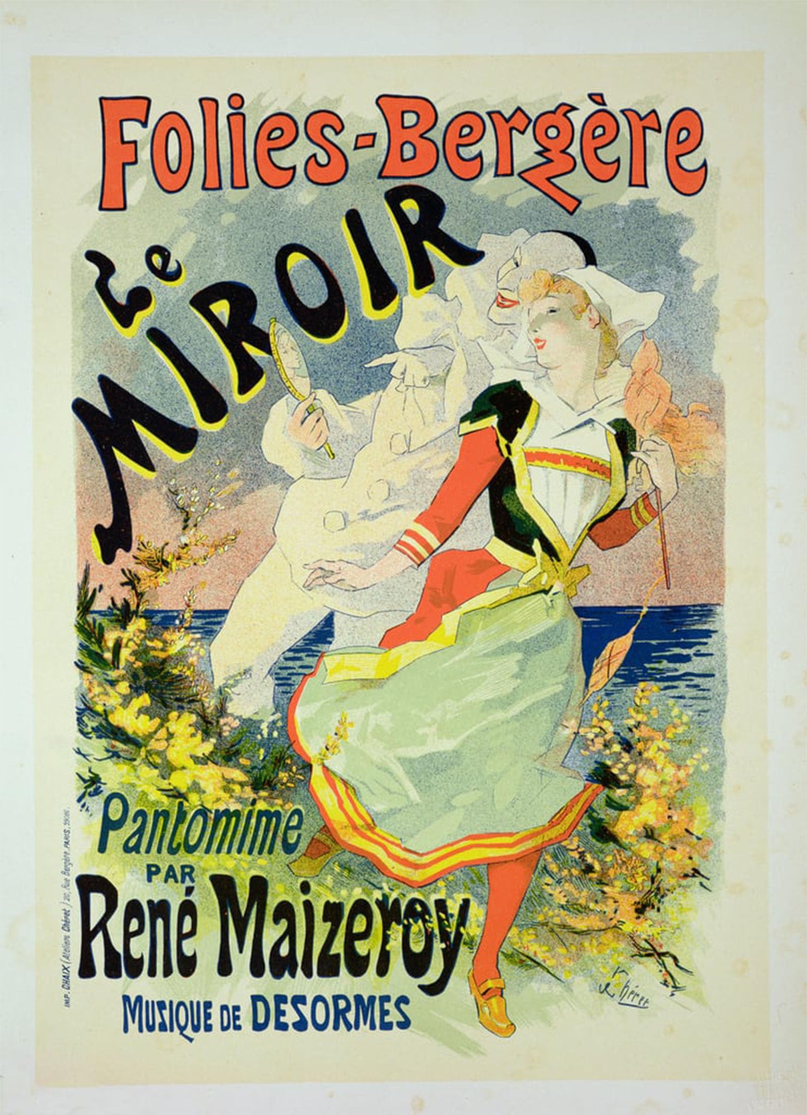 Posteriik No Frame Vintage Art Print Images Pictures Print Reproduction Of A Poster The Mirror A Pantomime By Jules Cheret Modern Colour Posters For Office Home Decor 60X90cm