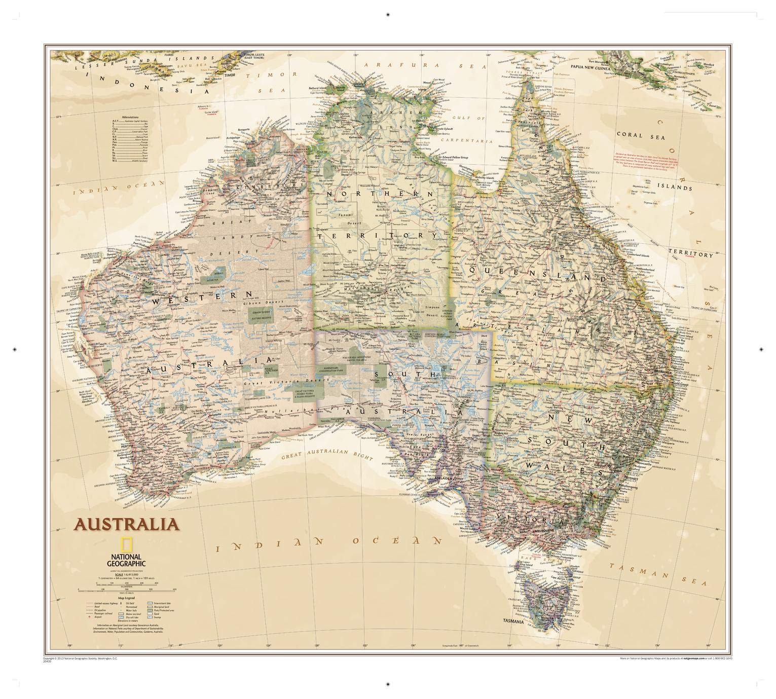 National Geographic Maps: Australia Executive Wall Map - Antique Style - 77 x 69 cm - Rolled Canvas
