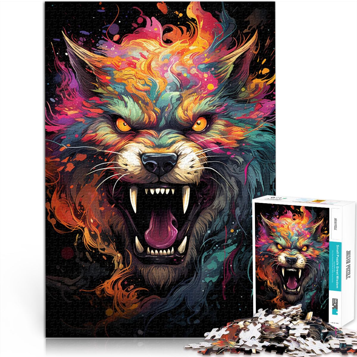Puzzle para adultos, pintura de color, lobo salvaje, rompecabezas para adultos, 2000 piezas, 27,56 x 39,37 pulgadas, rompecabezas de mapa gris para adultos, rompecabezas infantiles para adultos,