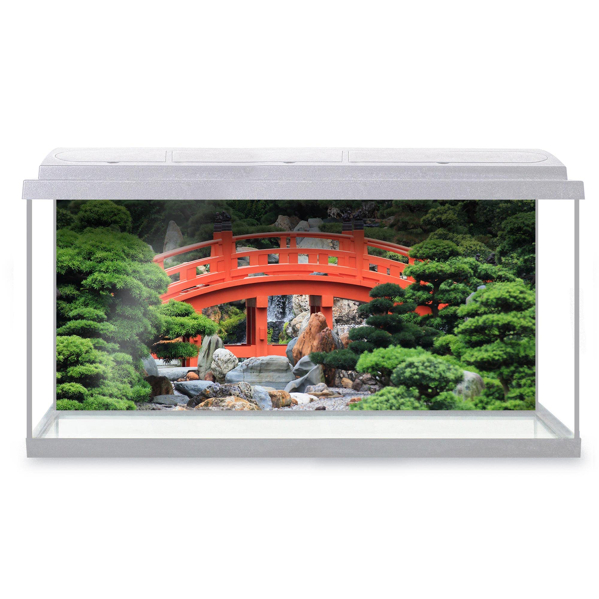 DV DESIGN Aquarium Fish Tank Background 123x54 cm - Bonsai Tree Decoration Japanese Red Bridge Nan Lian Garden Hong Kong World Land Static Cling Vinyl Vivarium Terrarium External Application #500193