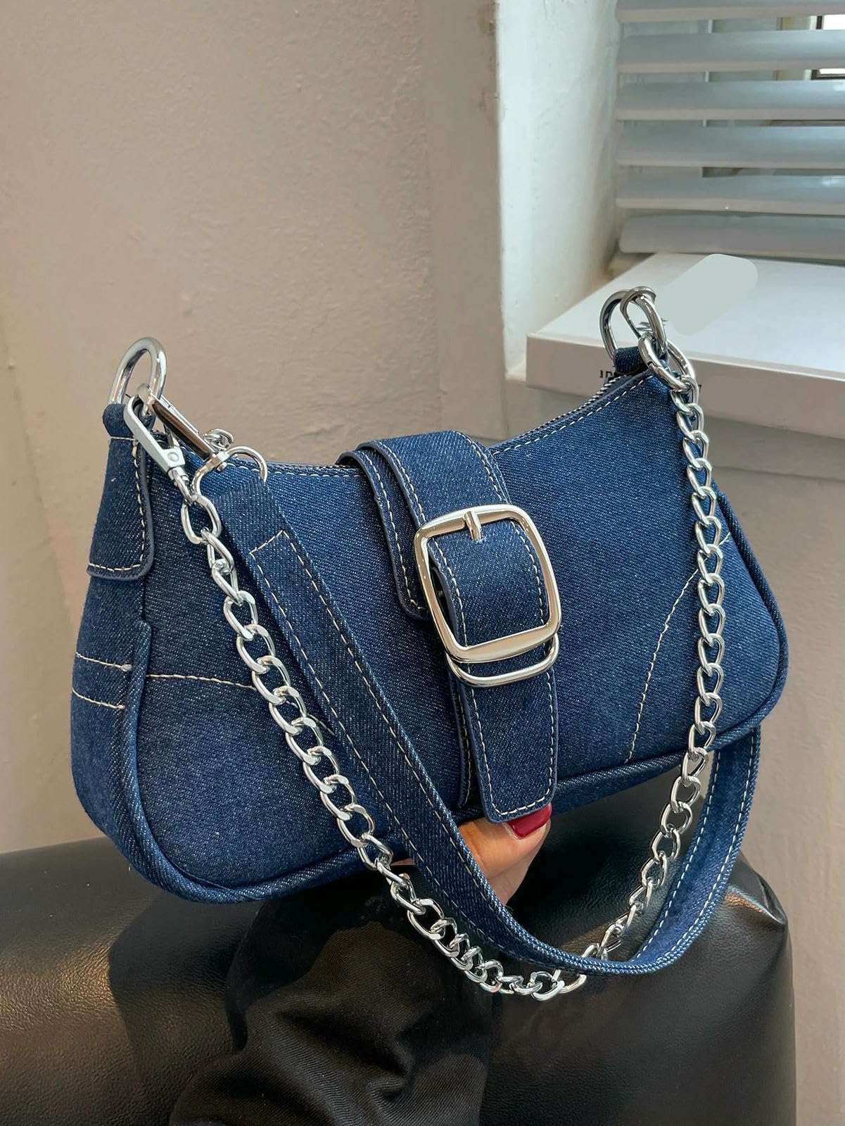 Borsa a Mano Donna Jeans dal Design Piccolo Tracolla in Tela Nuova da Donna-Blu Profondo
