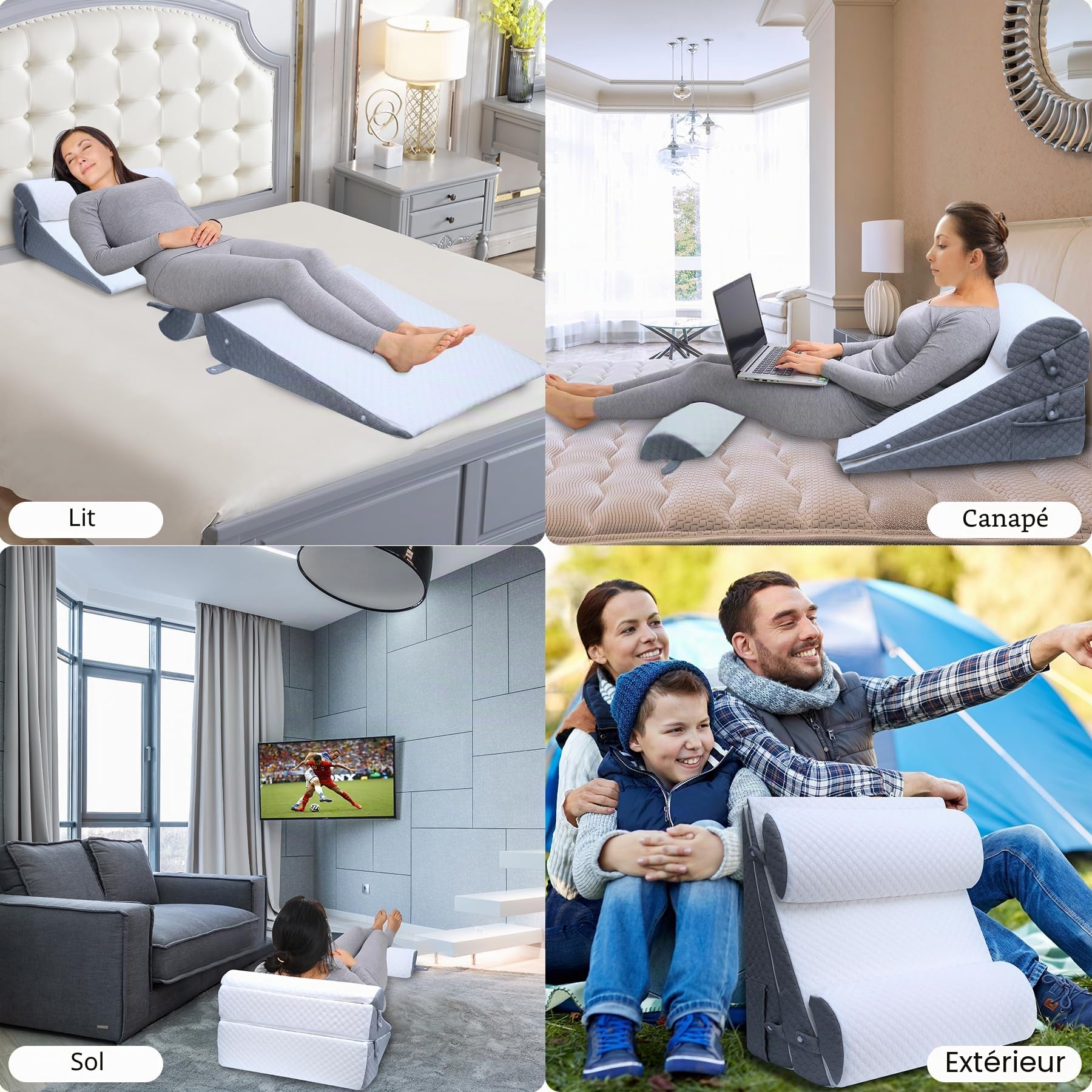 Lot de 4 coussins de lit réglables pour la récupération postopératoire, le soutien du dos, du cou et des jambes, le reflux acide et le RGO, lecture assise, 100 % mousse à mémoire de forme
