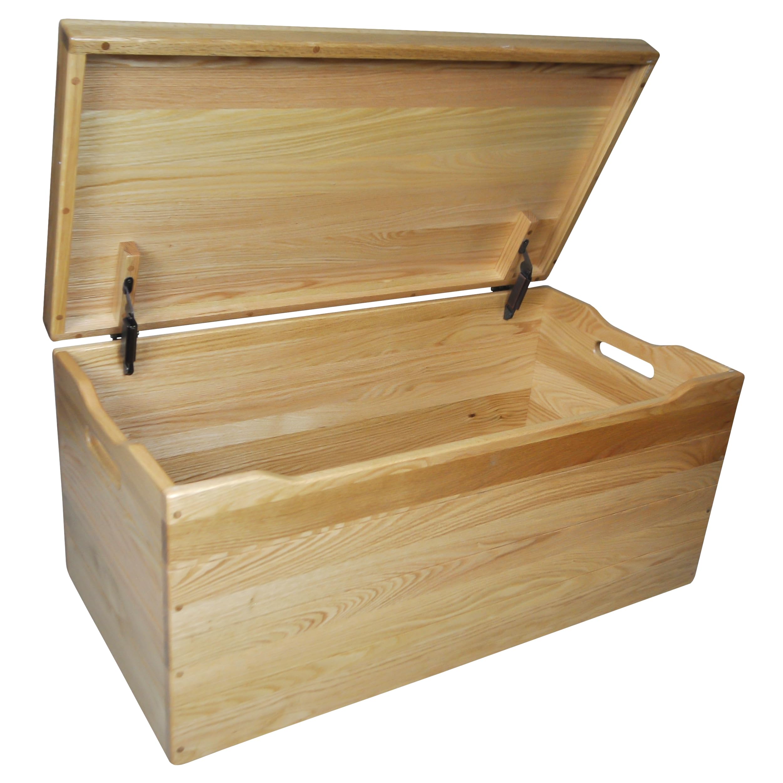Amish Made Wooden Storage Chest Trunk Box with Lid and Handles for Bedroom, Blanket, Clothes, Anti-Slam Hinges, Handmade, Rustic, Oak Wood, Natural Stain, 42"