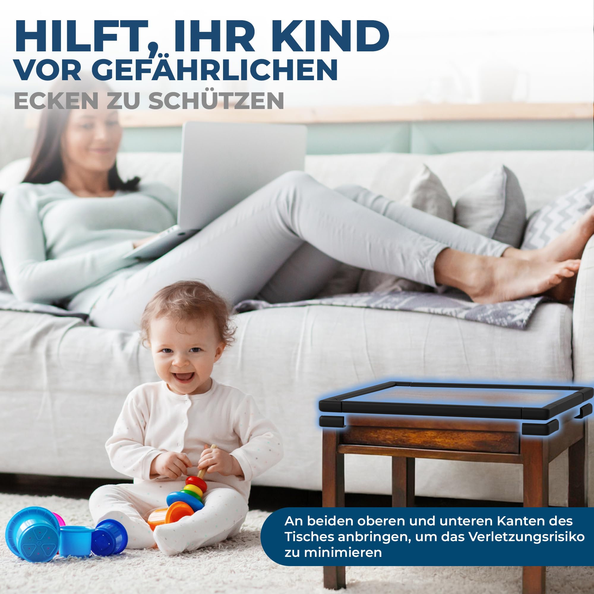Hoffenbach Kantenschutz Baby aus Schaumstoff – 6,2m Tischkantenschutz & 12x Eckenschutz – Tischecken Kindersicherung – Selbstklebender Schutz für Kinder, Bett, Fensterbank & Schreibtisch – Schwarz