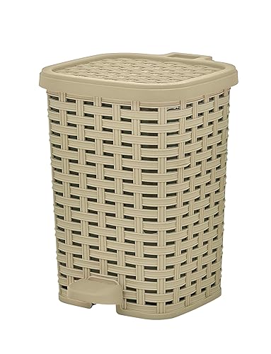 Superio Mini bote de basura con pedal de pie, pequeño bote de basura para exteriores con tapa, cesta de basura de plástico de 1.5 galones para baño,