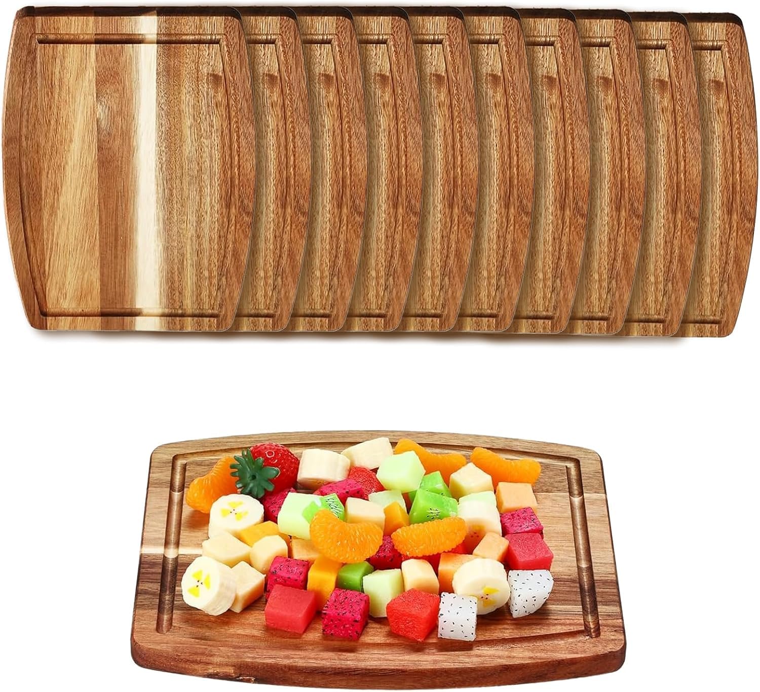 10 Stück Akazienholz Schneidebretter, Holz Servierplatten mit Saftrille, Schneide- & Charcuterie-Bretter, Serviertabletts für Weihnachten, Feiertage, Einweihungsgeschenke, Lasergravur DIY, 20×25cm
