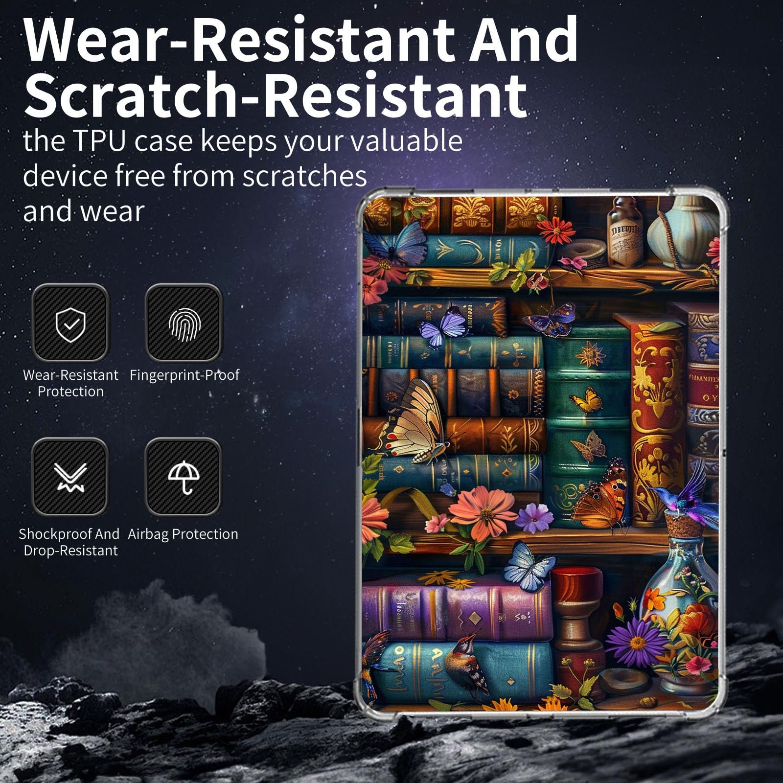 FXIANGWL Case for Kindle 11 2022 and Kindle 12th 2024 6 Inch Transparent Tablet Cover Library Wallpaper Lightweight Soft TPU Anti Scratch Shockproof Drop Protective Tablet Cover