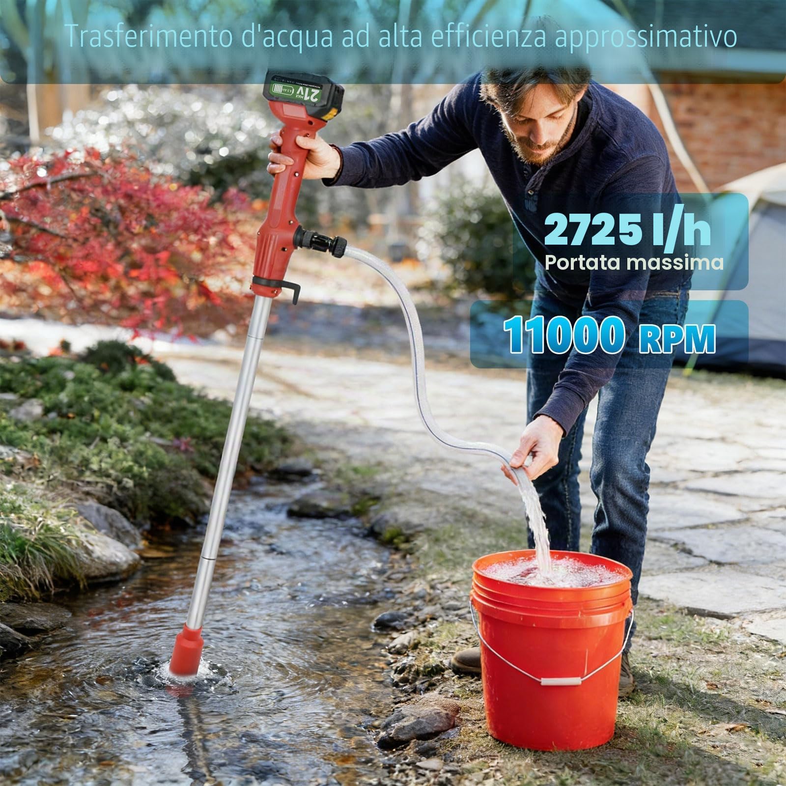 Pompa acqua a batteria con 2 batterie da 4,5 Ah, 11000 giri/min, portata 2725 L/H, pompa sommersa portatile con indicatore della batteria e caricatore per giardino, piscina e barche