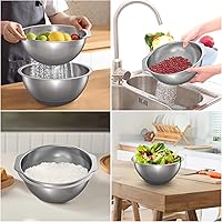 Vista 5 de 304 Stainless Steel Colander and Strainer, 5QT Large Capacity and 6QT Mixing Bowl, Micropore for Washing Rice, Fruit, and Cooked Pasta, Perfect