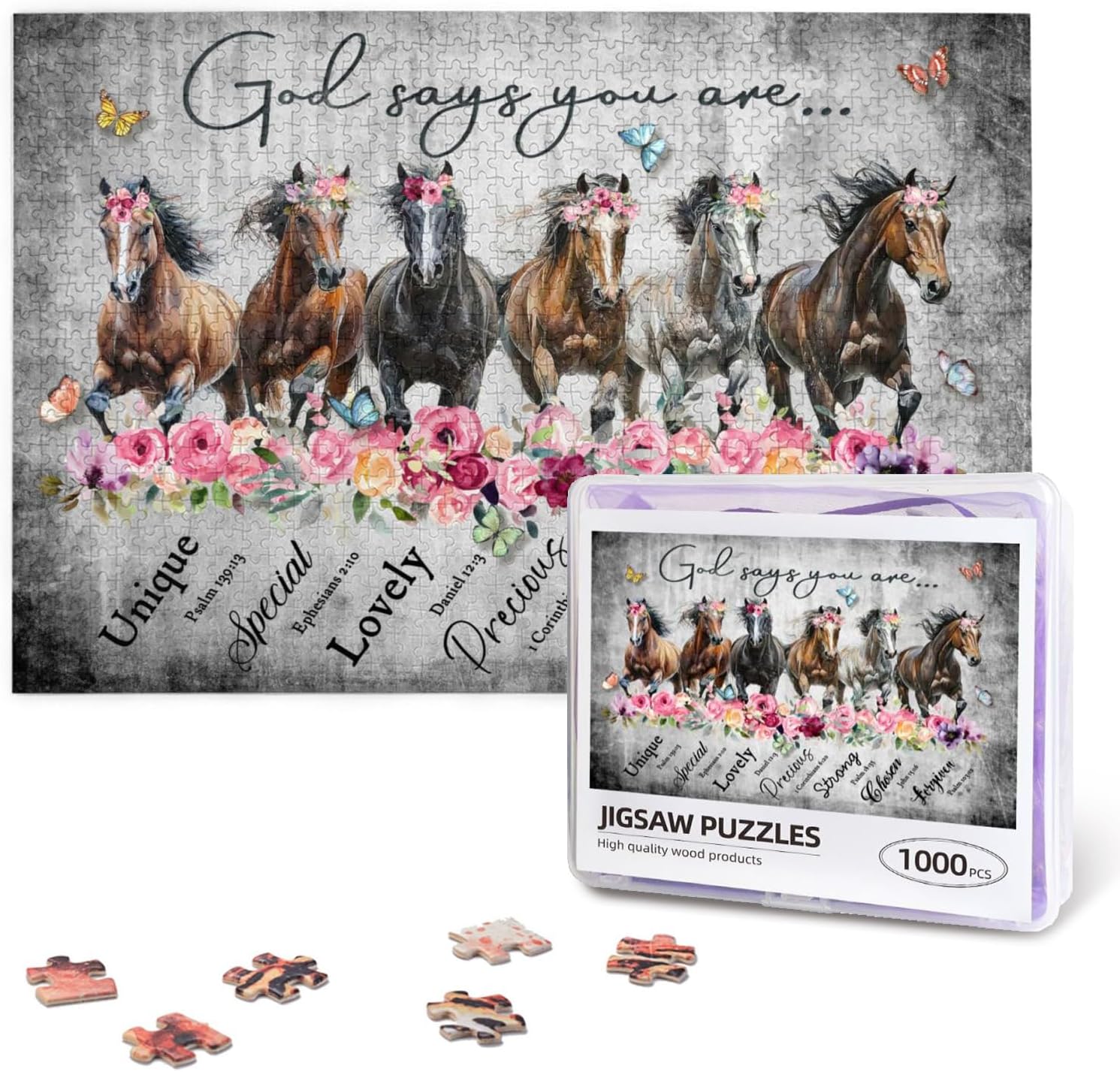 Christian Puzzles for Adults 1000 Pieces Horse Religious Bible Verses Jigsaw Puzzles for Adults Animal Wooden Puzzle for Family Game Motivational Toy Educational- God Says You are