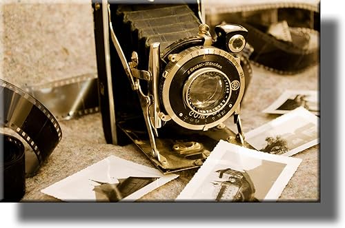 Imagen de cámara fotográfica vintage sobre lienzo estirado, decoración artística de pared, lista para colgar