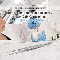 Vista 6 de Pinzas quirúrgicas de micro precisión con puntas dentadas, pinzas de laboratorio de acero inoxidable, puntas rectas de punta fuerte, 4.5 pulgadas