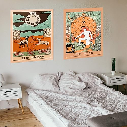 Vista 6 de ZeeDix Paquete de 4 tapices de cartas del tarot para colgar en la pared, lindos tapices espirituales bohemios hippie, con el sol y la luna