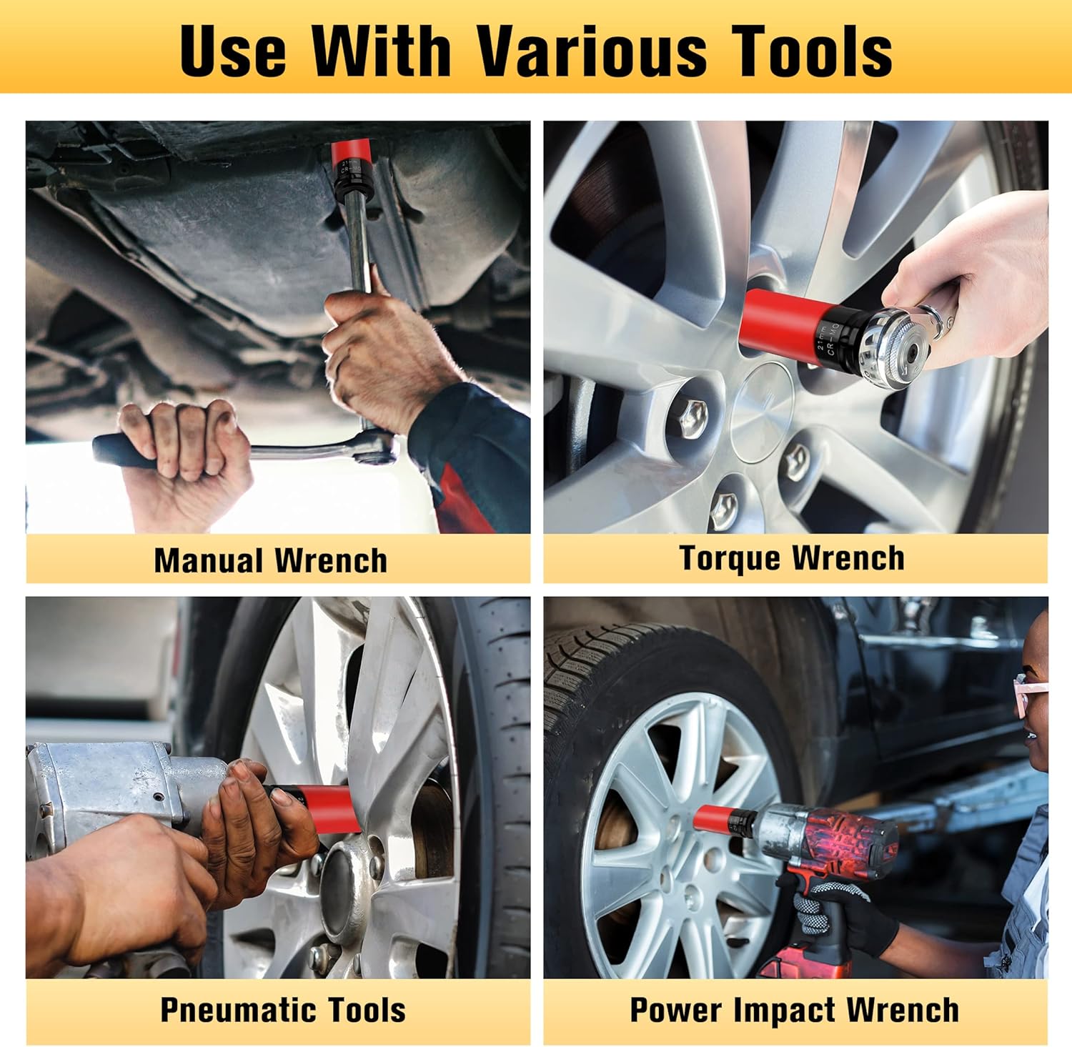 BOEN 1/2" Drive Wheel Protector Impact Socket, Non-Marring Lug Nut Thin Wall Deep Socket Set, CR-MO, 6 Point, Color-Coded Protective Socket | Metric 17 19 21 mm (3 PCS) - Image 7