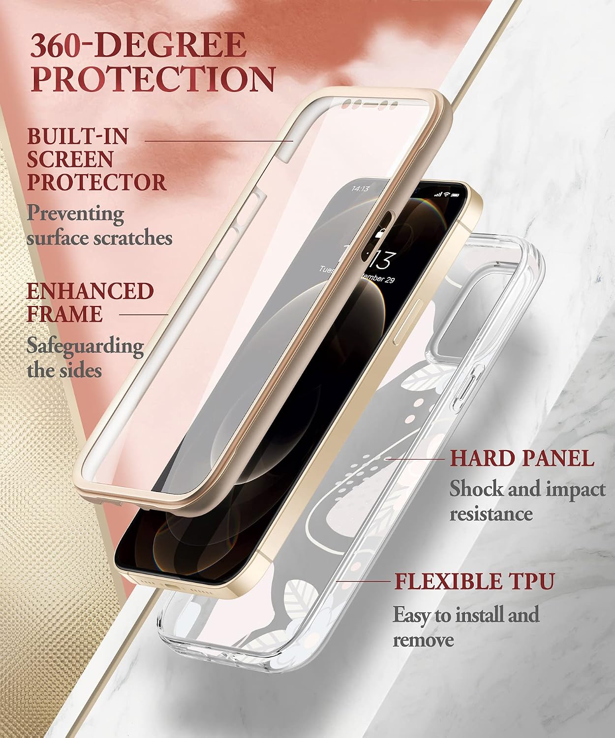 GVIEWIN Compatible with iPhone 12 Pro Max Case 6.7 inch 2020, [Built-in Screen Protector] Clear Multi-Element Painting Patterns Full-Body Shockproof Protective Women Phone Cover Case (Wild Whim)