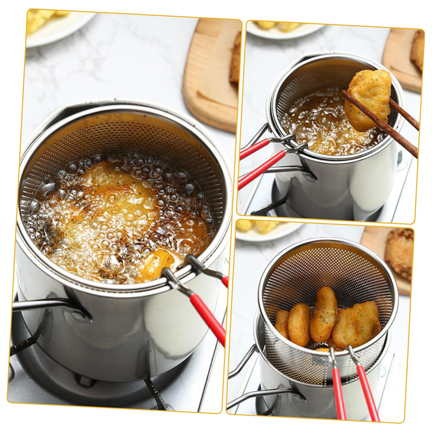 ABOOFAN 1Set Stainless Steel Deep Fryer Kit with Non Slip Handle Fry Basket Pot for Home Cooking for Frying Fish French Fries and More Easy to Use