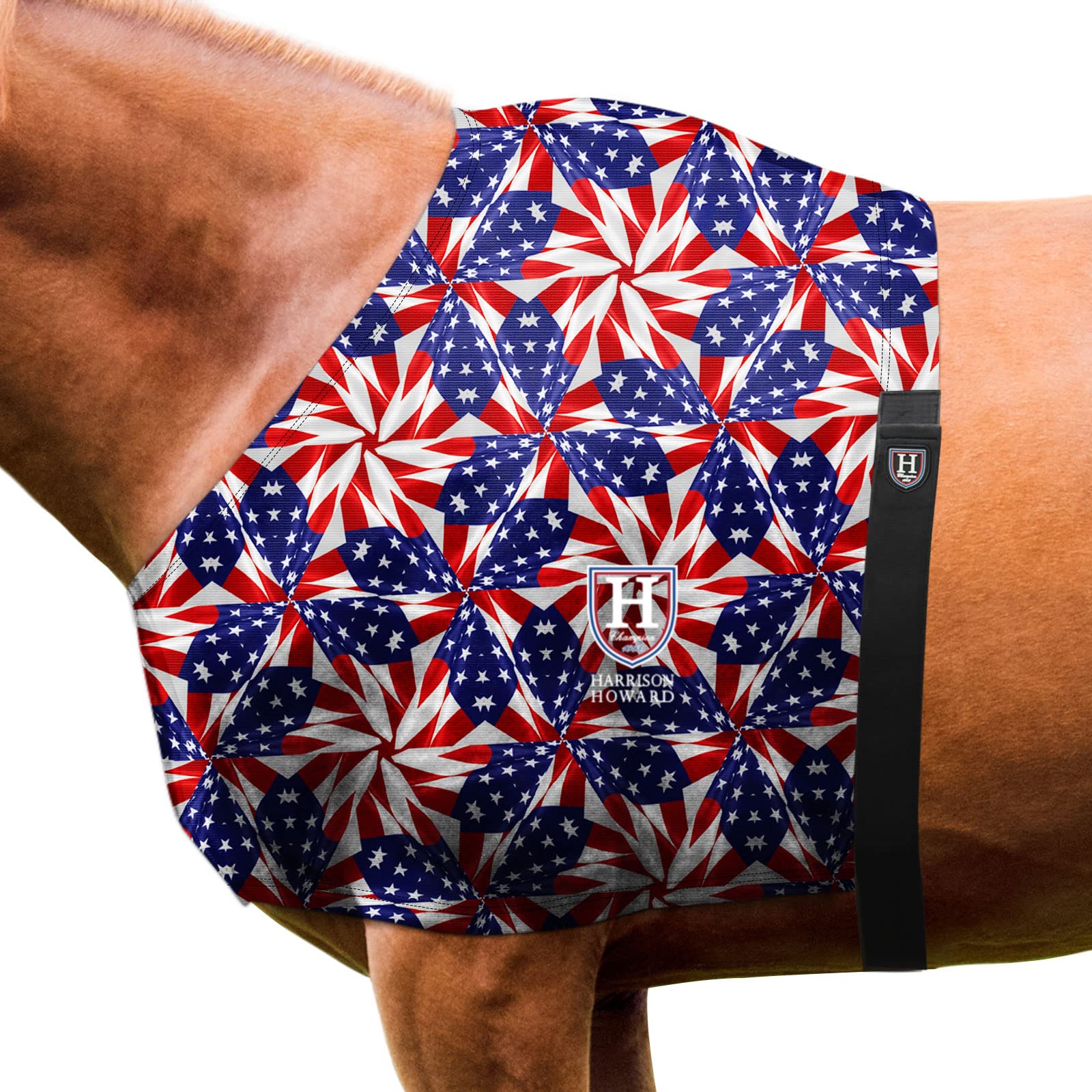 Harrison Howard Breathable Elastic Horse Shoulder Guard Anti-Rub Stretch Bib for Sensitive Skin, Lightweight Comfortable Fit US Flag Prism M