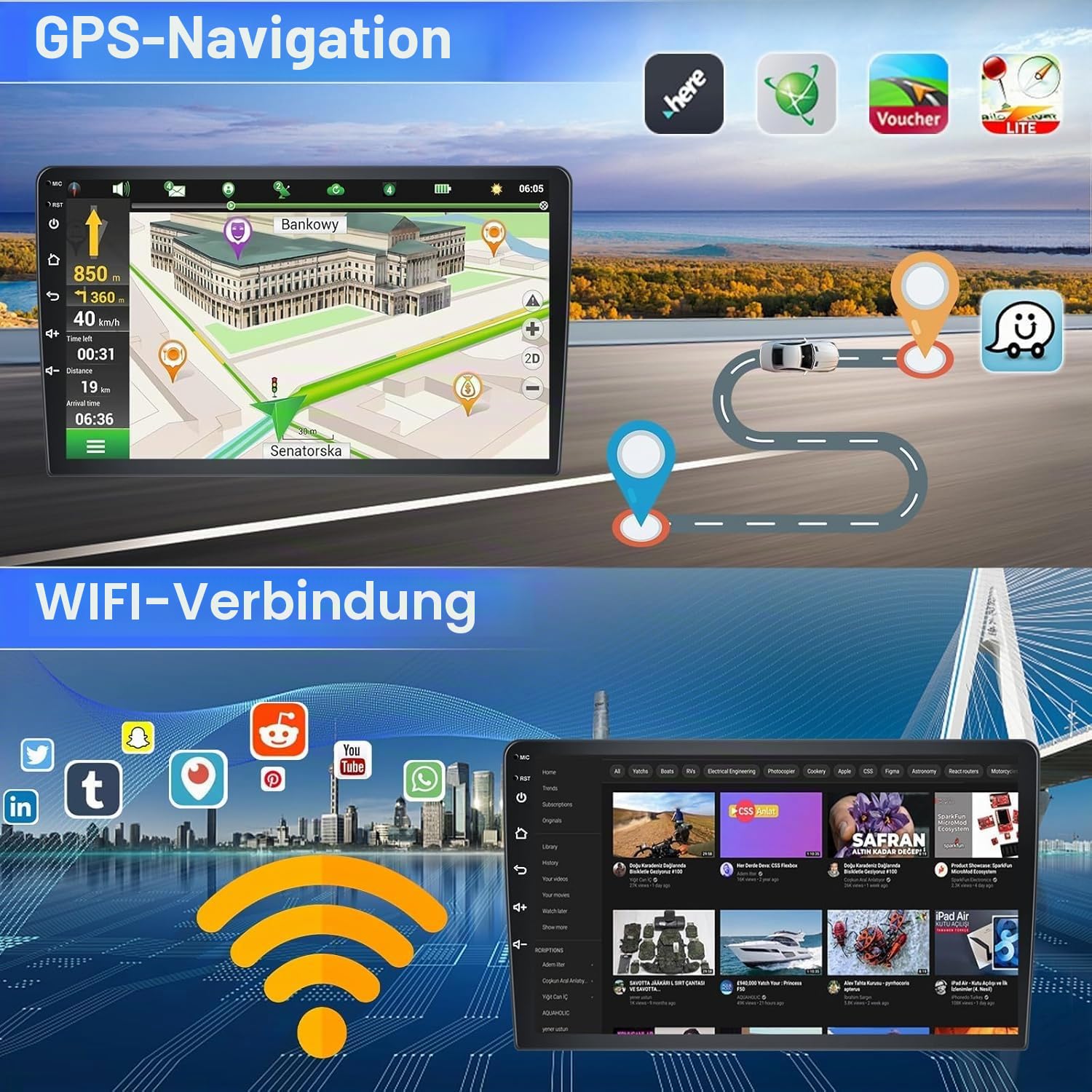 CAMECHO 2G+64G Android 15 Autoradio Opel Corsa D/Astra H/Zafira B/Meriva A/Combo C für mit Carplay & Android Auto, 7'' Bildschirm mit Bluetooth Navi WiFi FM RDS+Rückfahrkamera