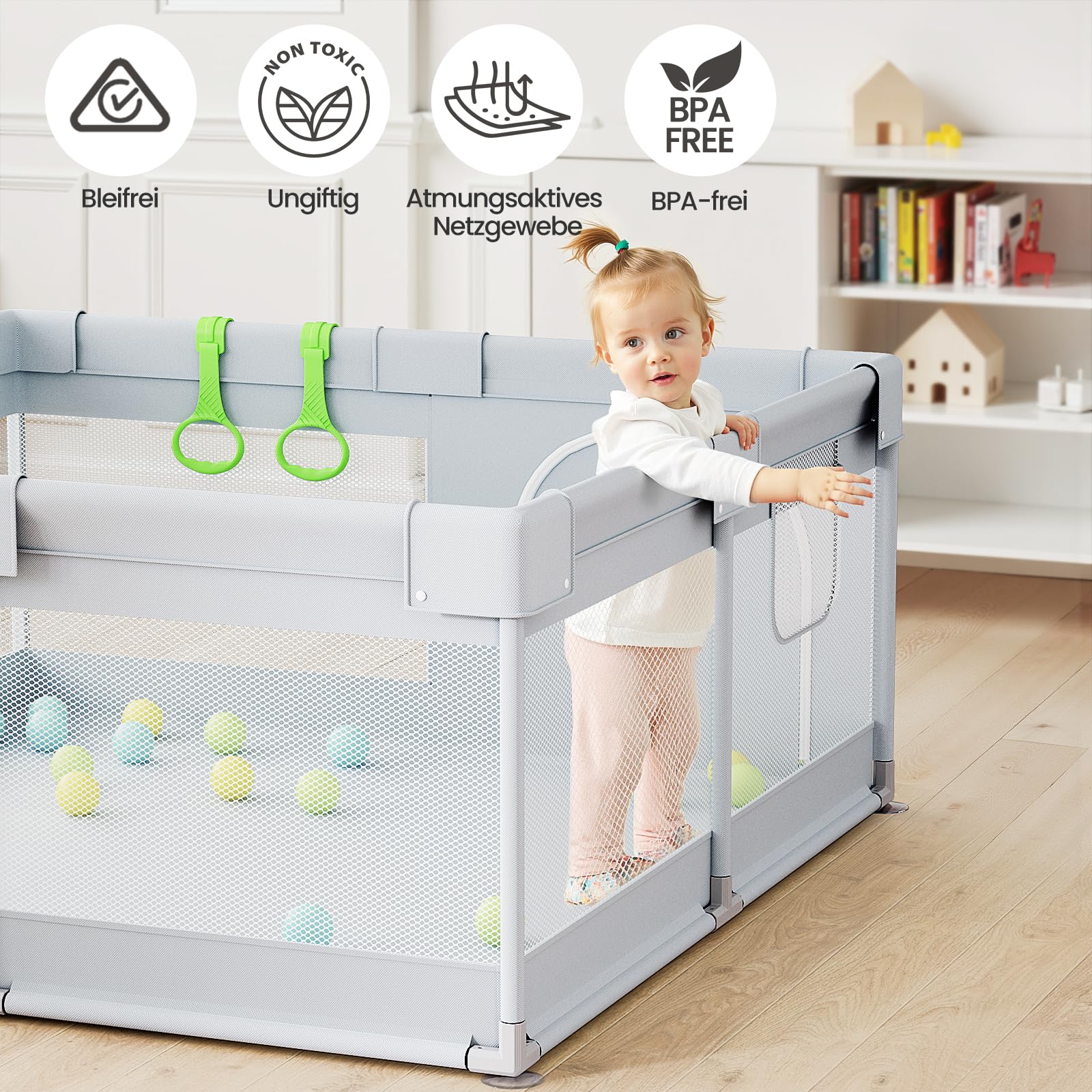 Petit Parc Bebe 120×120 cm - Parc Enfant Avec Ventouses, Stable Parc De Jeu BéBé Maille Respirante pour Appartement
