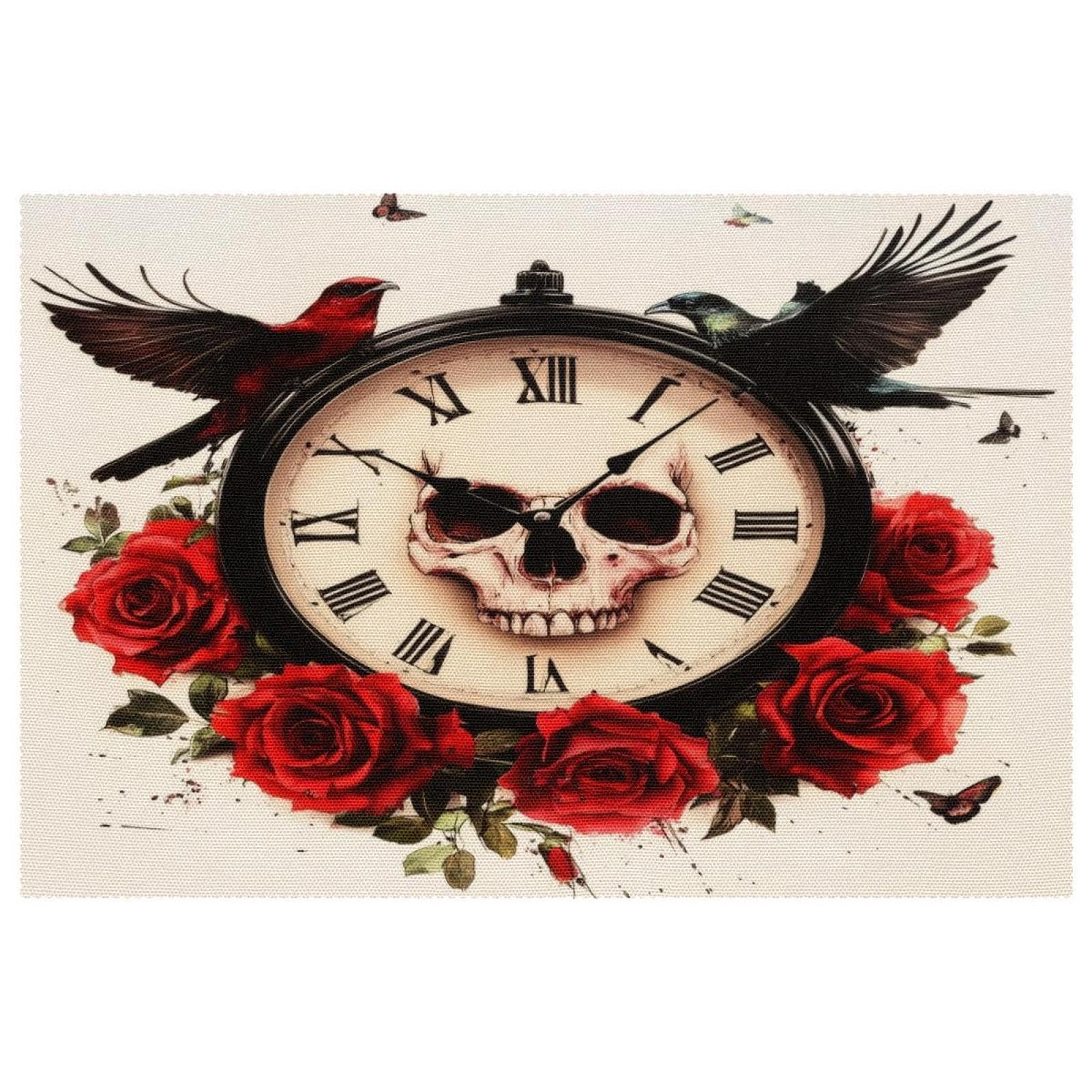 Set de table tête de mort et rose rouge antidérapant 30x45 cm Lot de 6