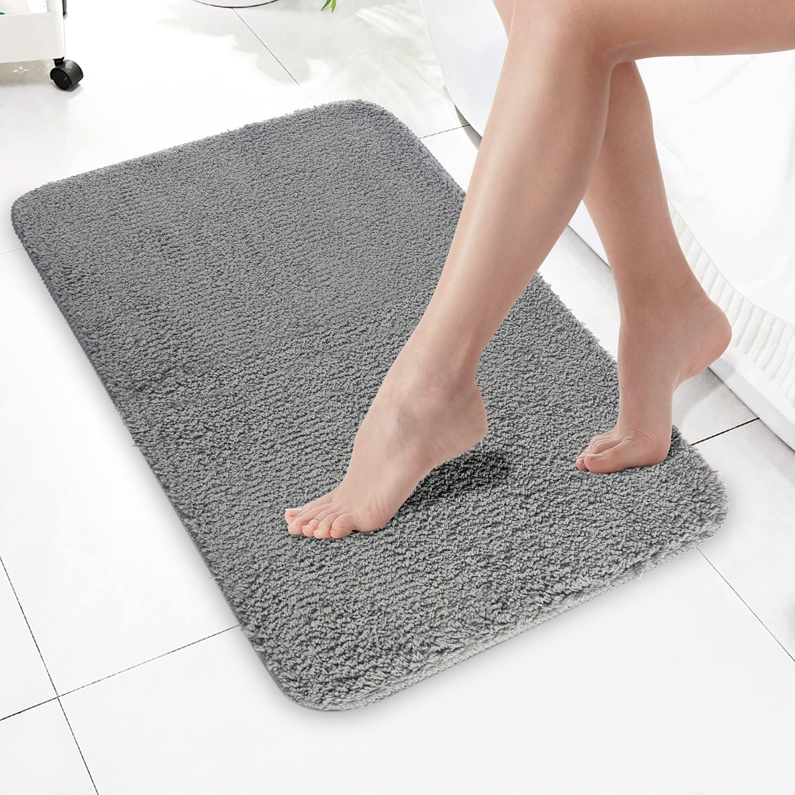 Bath Rugs Glamore Bath Mats-Non Slip, Ultra Soft and Absorbent, Machine Washable Plush Shaggy Rugs for Bathroom Doormat Floor Mat, Size 16"x24" Gray