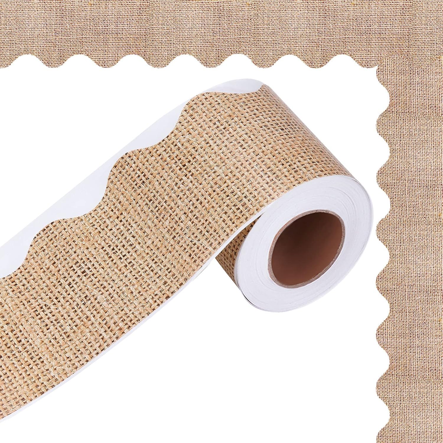 99 Feet Burlap Bulletin Board Border Self Adhesive Scalloped Border Trim Stickers for Bulletin Boards, Desks, Lockers, Home, School or Classroom Decor