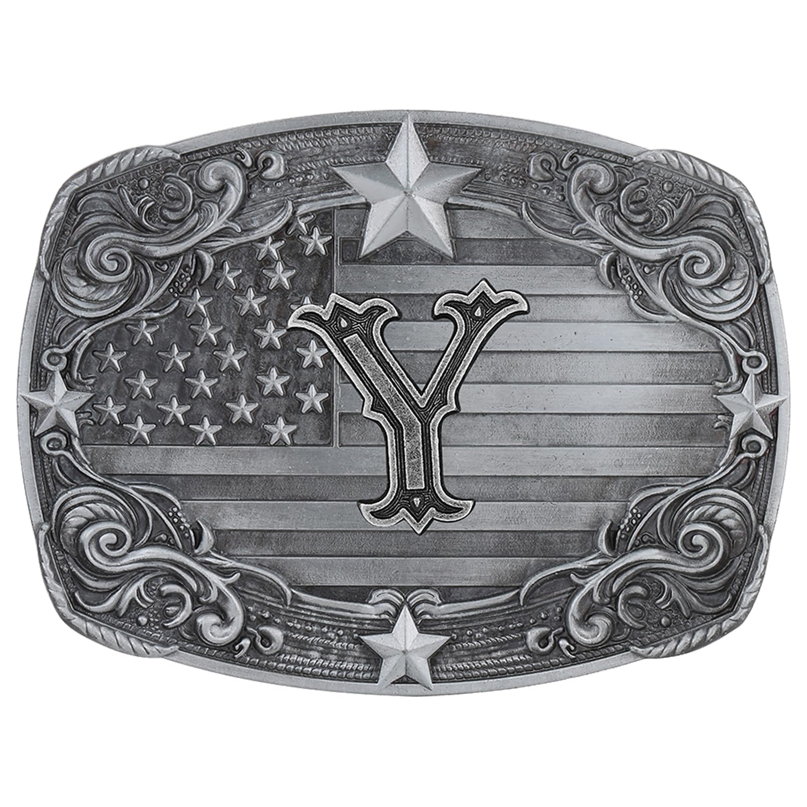 Western Belt Buckle for Men Women, Initial Letter ABCDJRM to Z Silver Cowboy Belt Buckles American Flag Accessories
