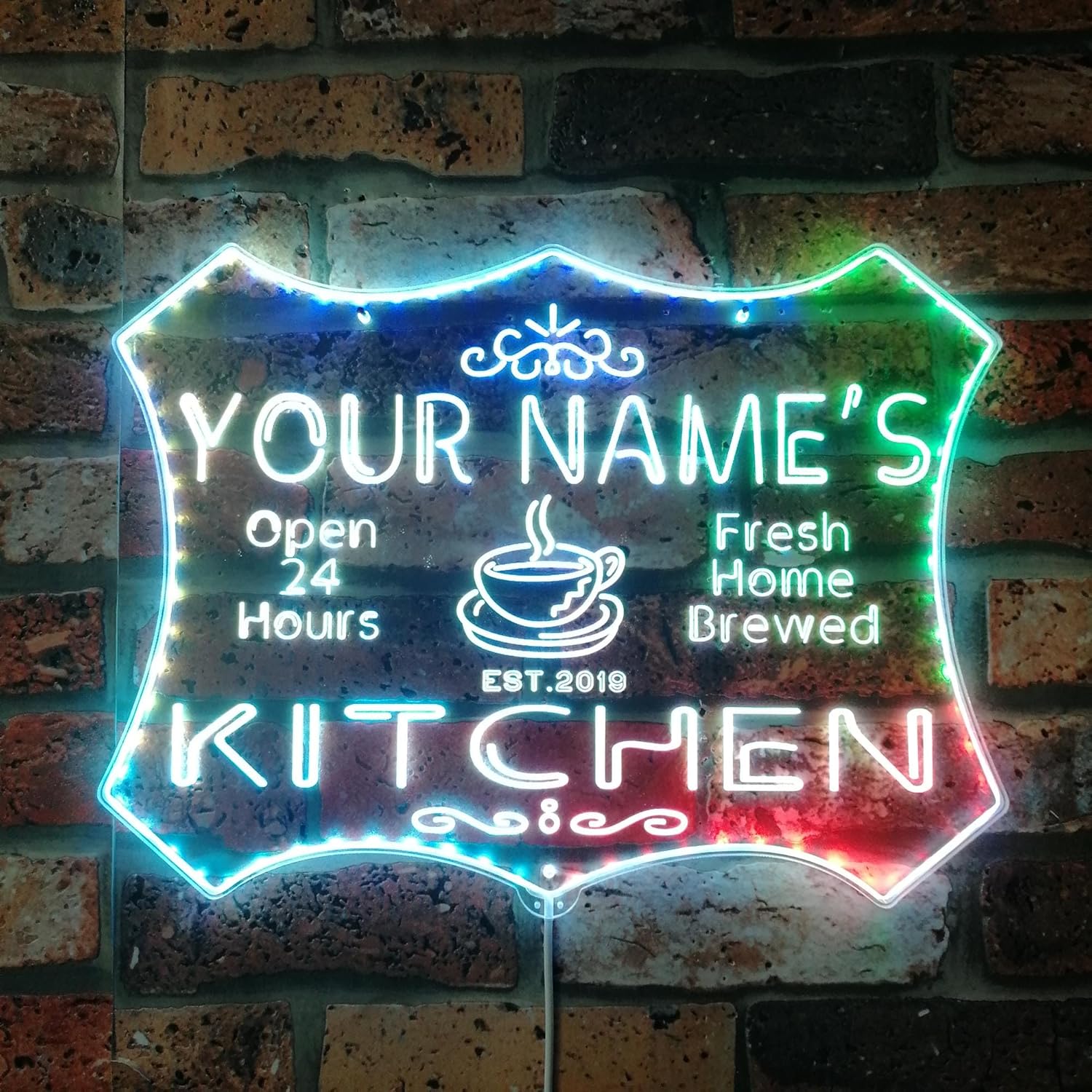 ADVPRO Personalized Your Name Kitchen Coffee RGB Dynamic Glam LED Sign - Cut-to-Edge Shape - Smart 3D Decoration - Multicolor Signage st06s64-fnd-pc1-tm-c