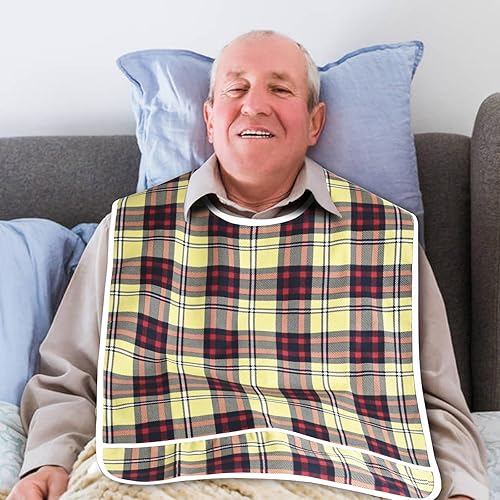 Miniatura 28 de Baberos para adultos, protector de ropa impermeable con atrapador de migas, baberos de comedor reutilizables para ancianos, hombres y mujeres Azul,