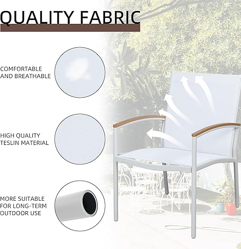 Miniatura 2 de Shintenchi Juego de 3 piezas de bistró de patio, juego de bistró de tela de textileno para conversación, sillas de porche delantero de tela de Blanco