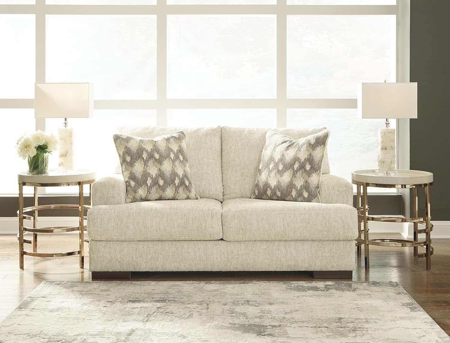Beige Microfiber Track Arm Loveseat with Removable Cushions