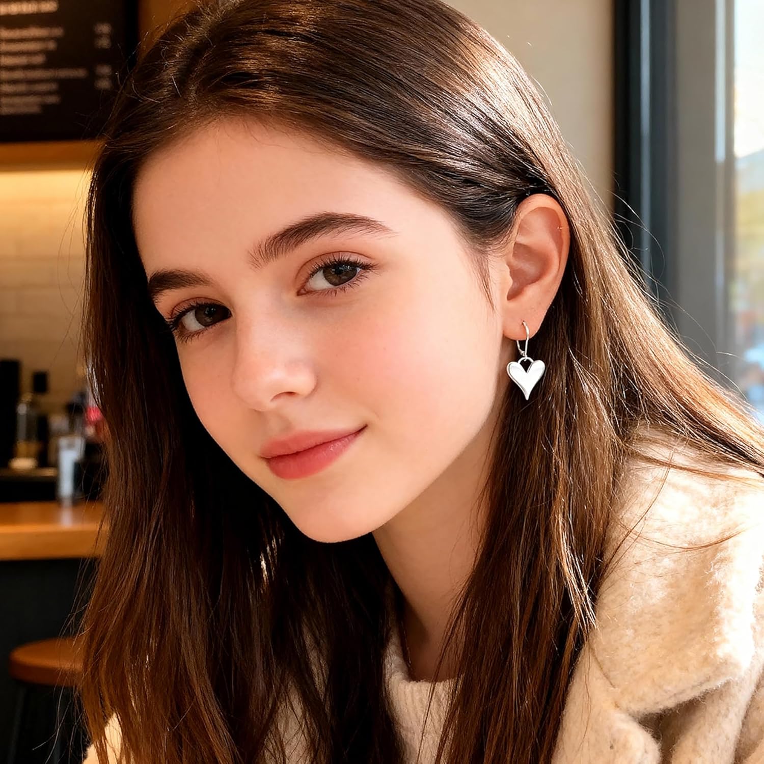 ALEXCRAFT Sterling Silver Earrings for Women 925 Leverback Heart Pendant 14K Gold Plated Hypoallergenic Earrings - Image 4