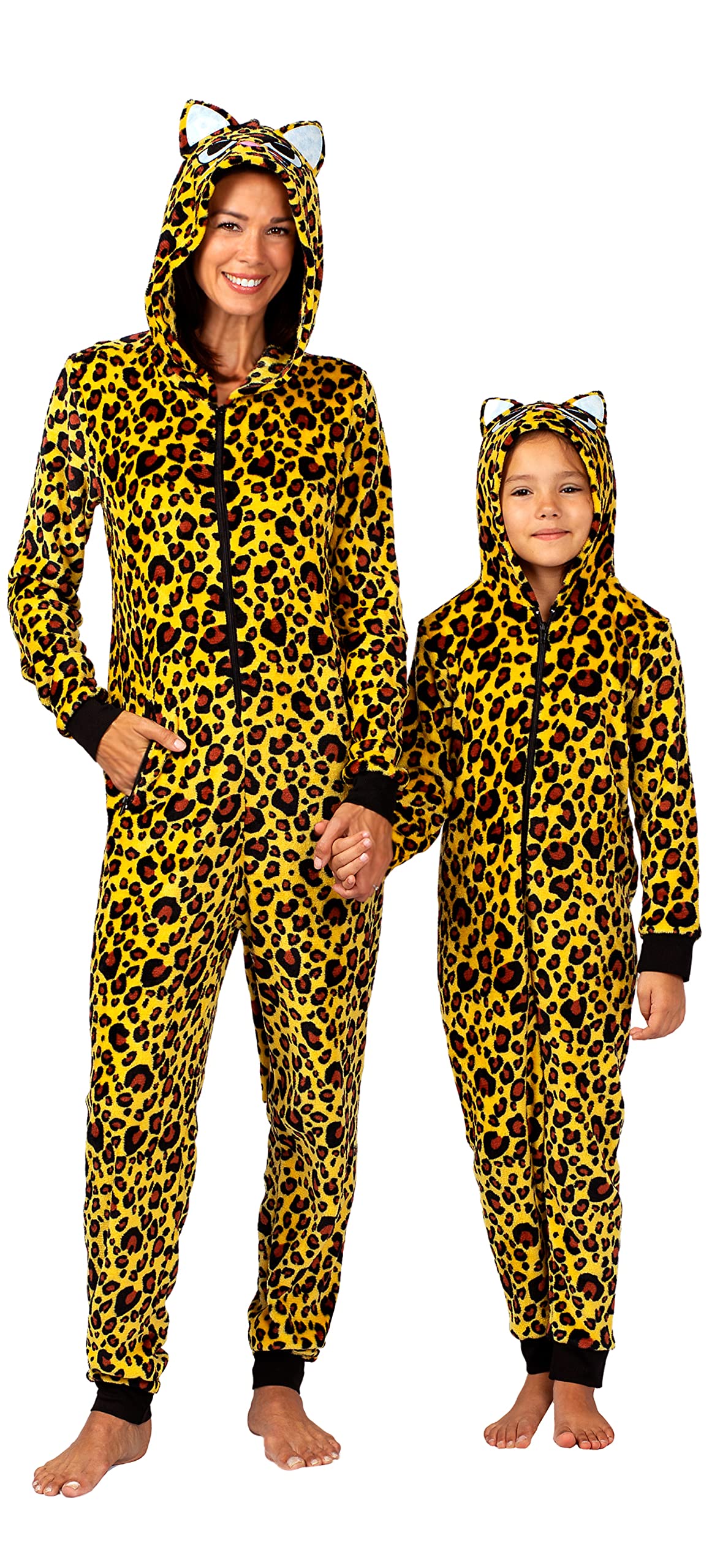 Prestigez Holiday Women, Girl or Toddler Mommy and Me Matching Onesie Pajama Costume, Cheetah, Cat, and Ladybug