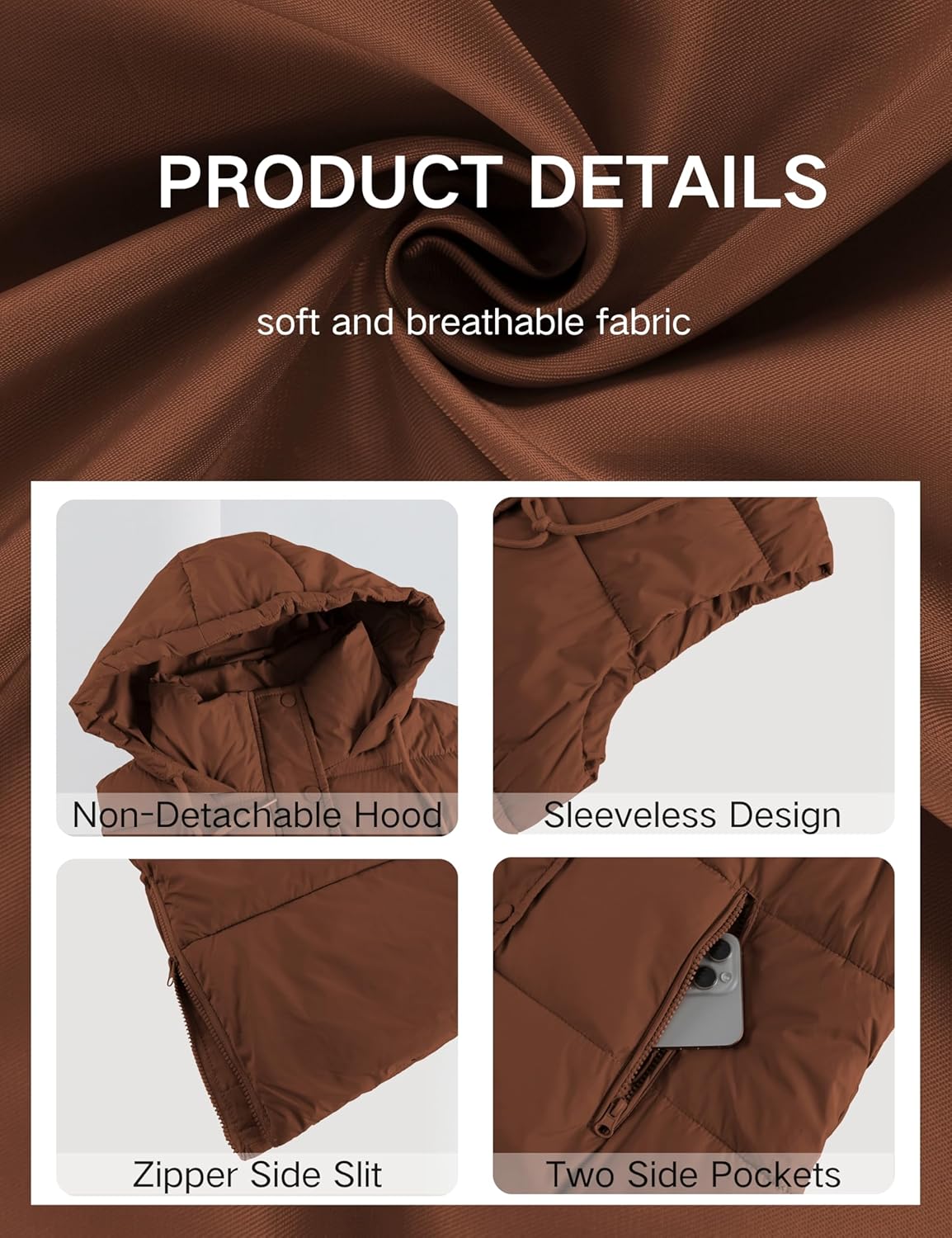 PUWEI Long Puffer Vest Women Quilted Hooded Vest Padded Sleeveless Coat Jackets With Pockets - Image 4