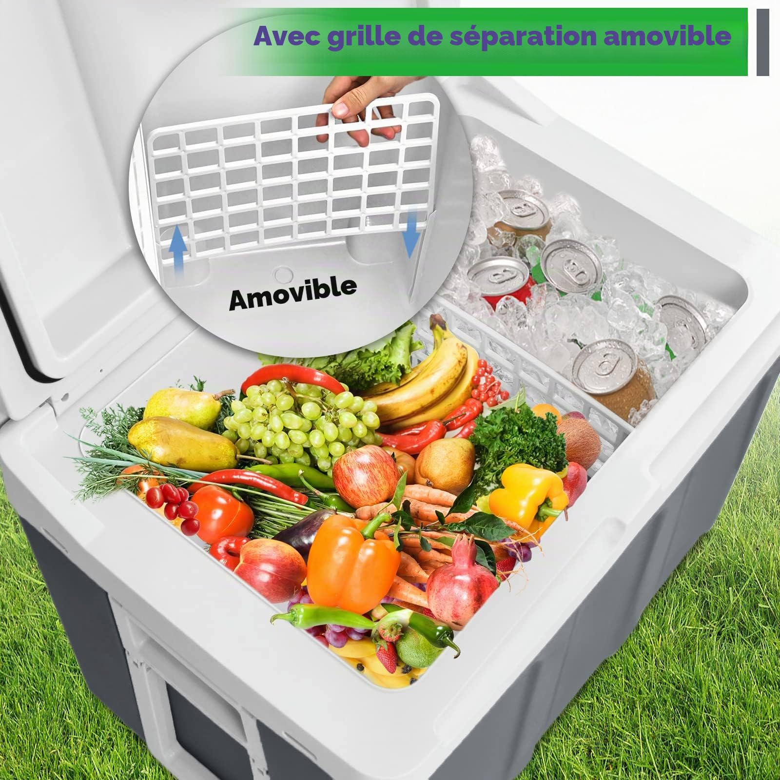 LZQ Réfrigérateur portable de 48 l avec roues, 12 volts et 230 volts avec fonction de refroidissement et de maintien de la chaleur pour voiture, bateau, prise et camping