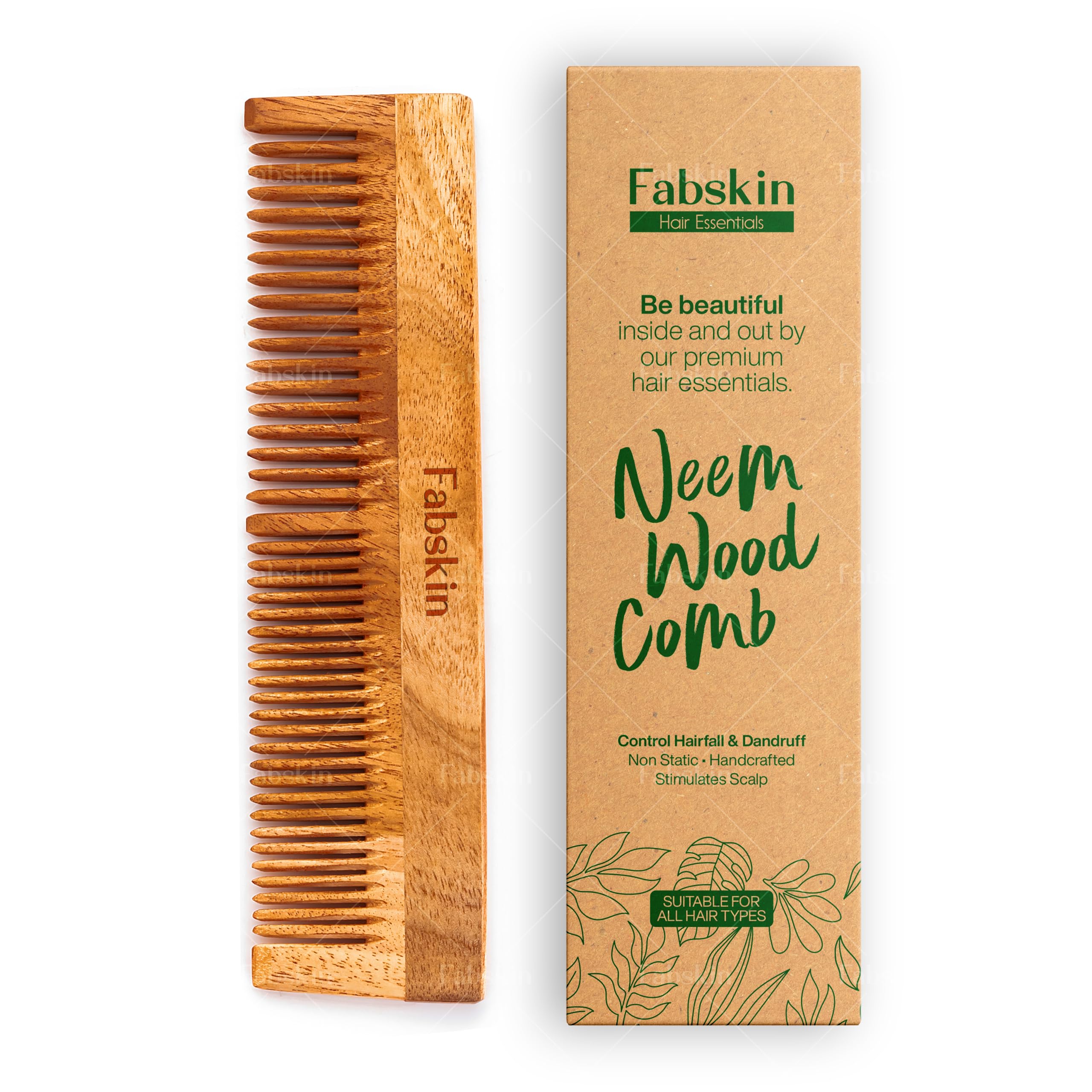 FABSKINNeem Wooden Comb For Men & Women | Graduated Comb | Detangling, Frizz Control, Shine & Styling | For All Hair Types