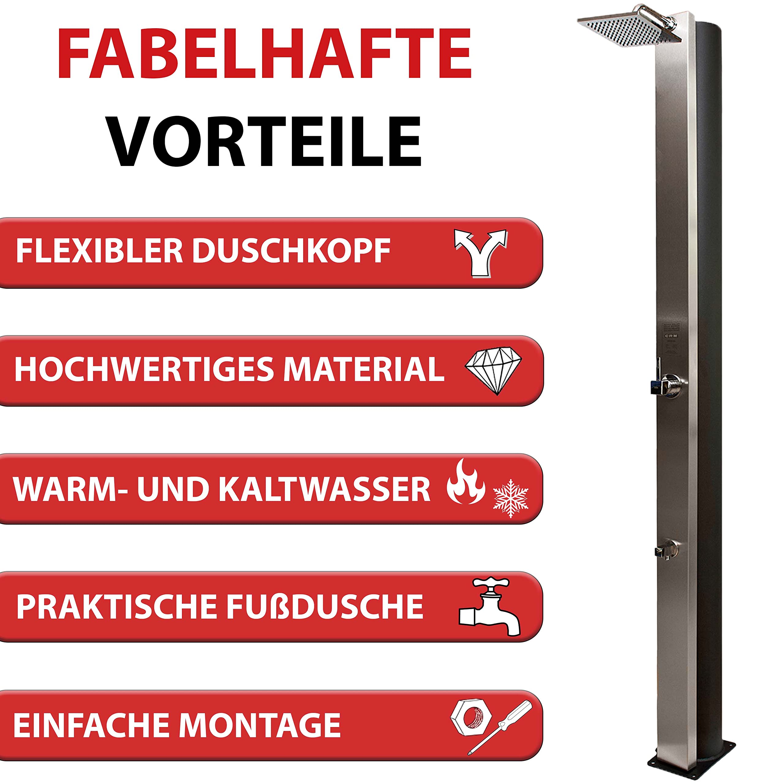 Solardusche 40 L, extra große Füllmenge, Gartendusche Aluminium, Solardusche Garten mit Fußdusche, Gartendusche Solar für Warm- und Kaltwasser, Gartendusche Aussendusche Edelstahl