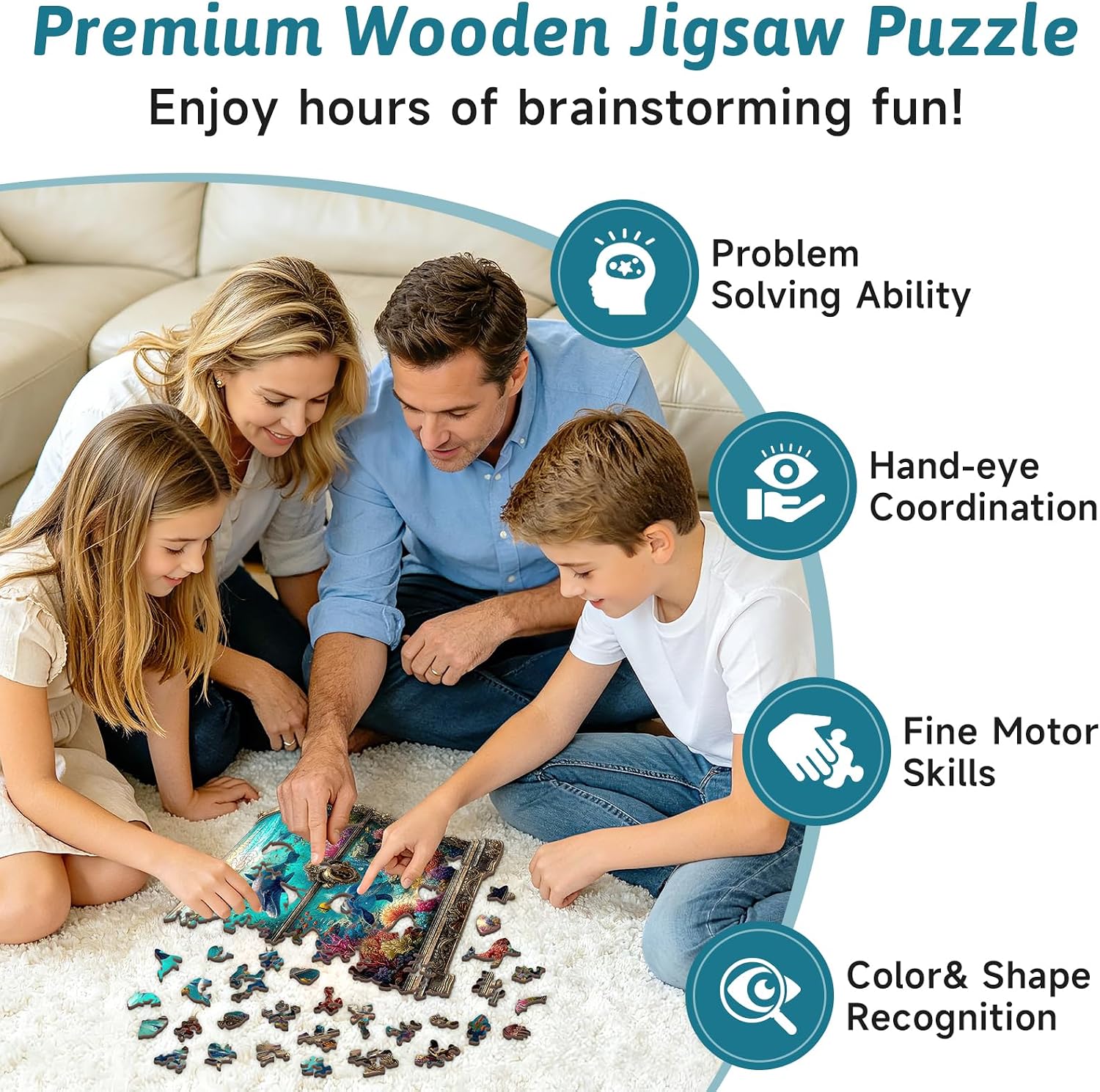 237pcs Wooden Puzzle for Adults - Ocean Treasure Chest Dolphin Jigsaw Puzzles, Irregular Unique Wooden Pieces with Hidden Marine Shapes, Premium Gift for Puzzle Lovers (Undersea View)