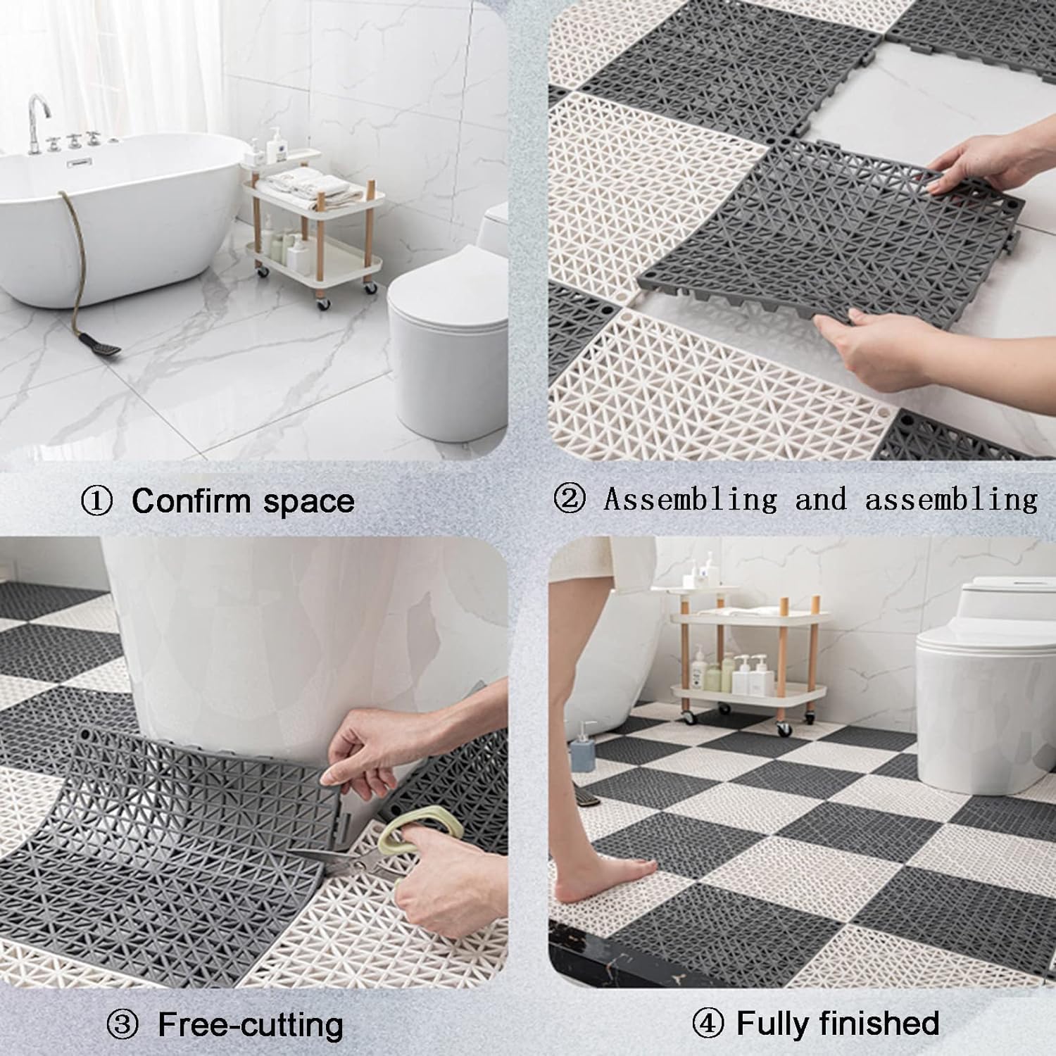 Estera De Drenaje PVC Entrelazada, Baldosas Baño Antideslizantes(Dark Blue,30pcs)