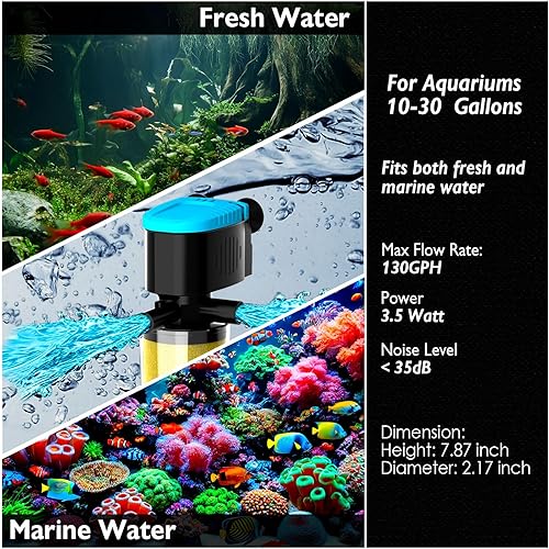 Miniatura 6 de AquaMiracle Filtro sumergible para acuario de 3 etapas en tanque con doble salida de agua y aireación, filtro interno de tanque de peces de 130 GPH