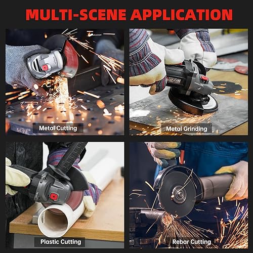Miniatura 8 de ZKH Amoladora angular de 20 V, sin cable, motor sin escobillas de 8500 RPM, herramienta de amoladora angular de potencia de 4-12 pulgadas con 2