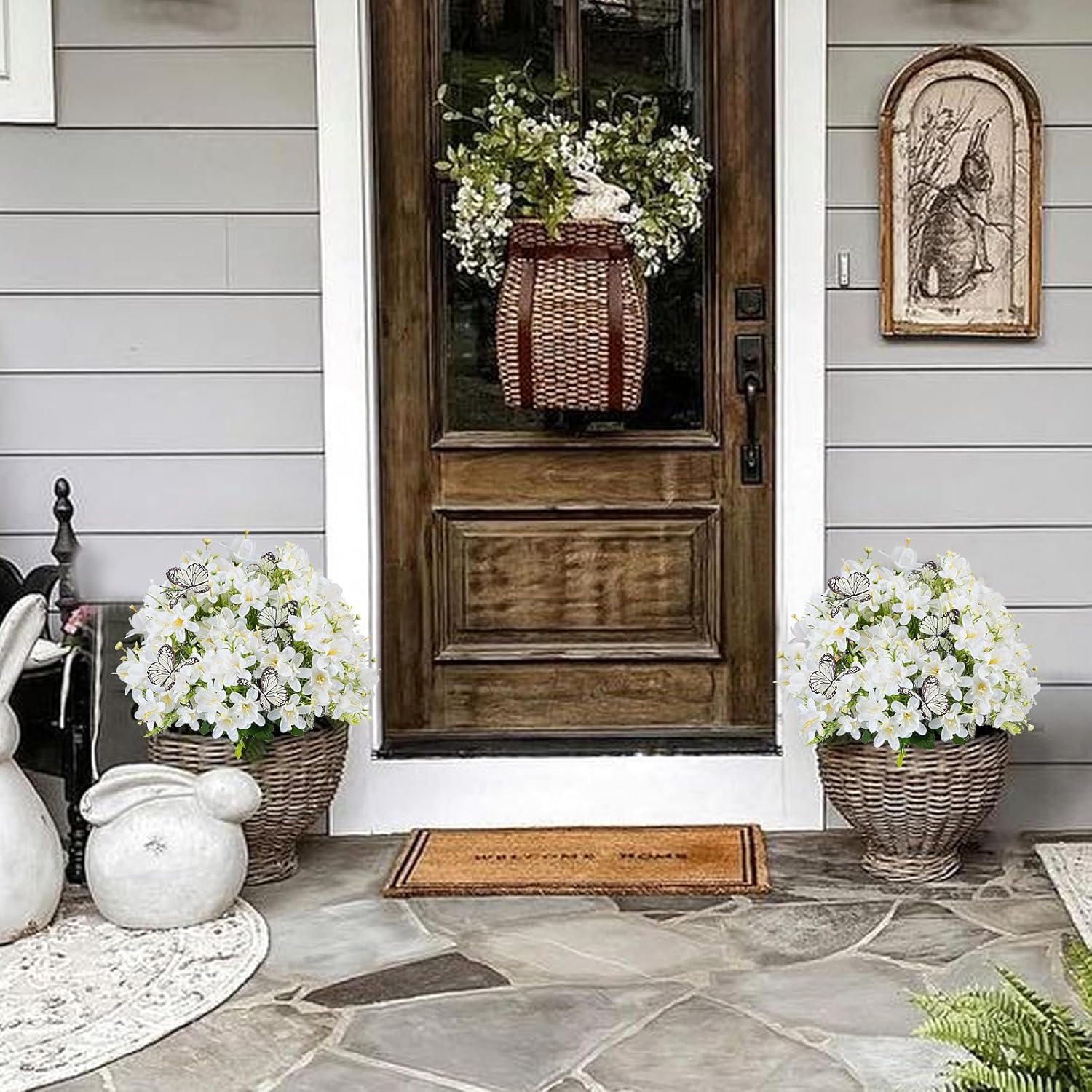 10 Bundles Artificial Daffodil Flowers, White Silk Flower Arrangements with Butterflies, Spring Fake Flowers for Home Wedding Party Easter Cemetery Decoration (17.7 Inches) - Image 4