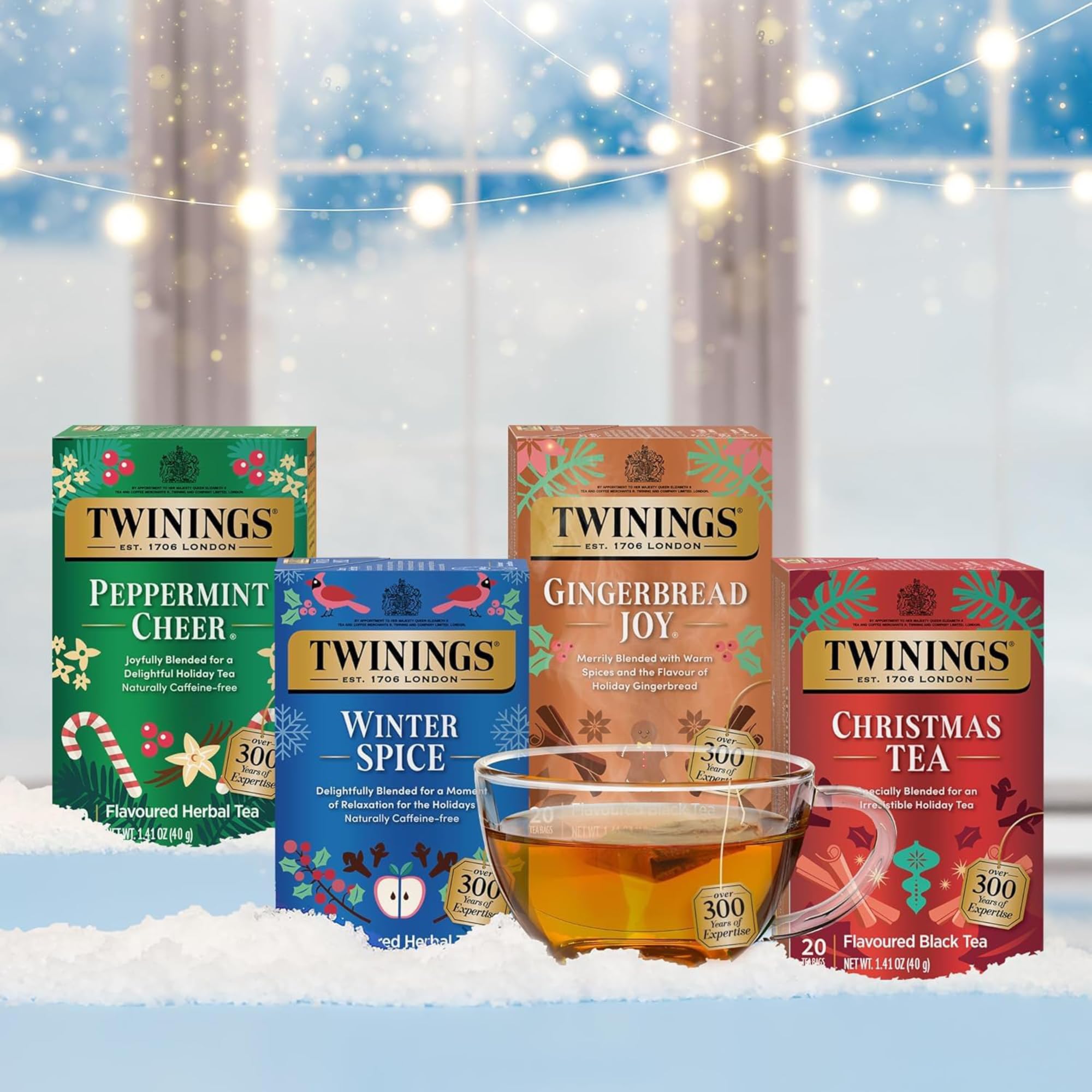 Twinings of London Holiday Variety Tea Bag Pack, Peppermint Cheer, Holiday Berry, Christmas Tea, Winter Spice, 20 Count (Pack of 4)