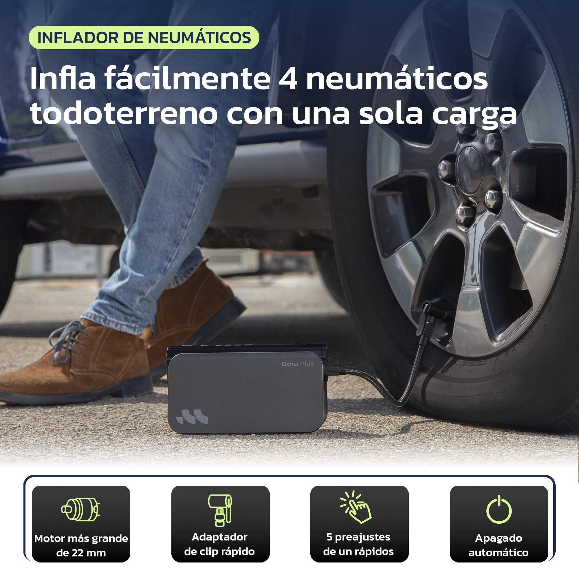 Woowind Arrancador Baterías, Compresor de Aire, Power Bank, 10,3 BAR | Compresor De Aire, Power Bank 65W, Booster Batería 12V, Inflador De Ruedas, Cargador 16000mAh